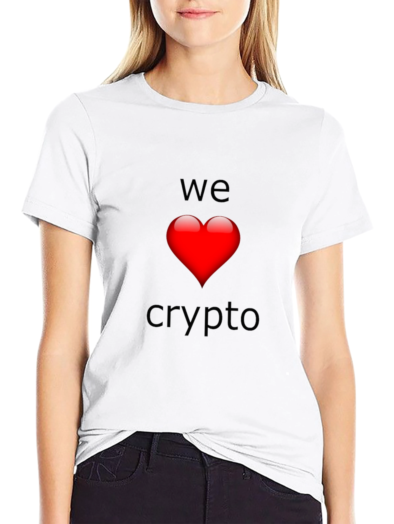 We Love Crypto T-Shirt - Black Heart Design