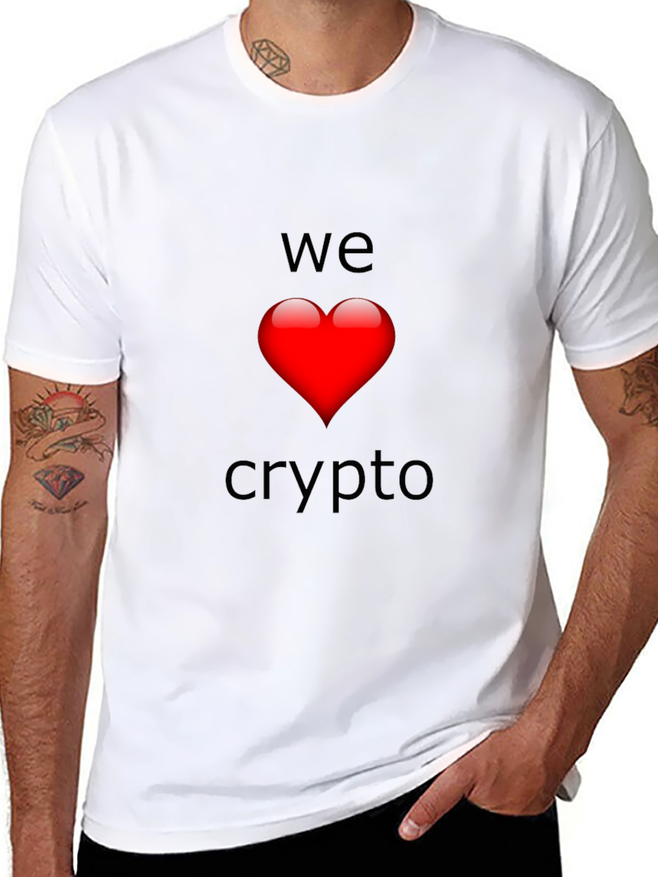 We Love Crypto T-Shirt - Black Heart Design