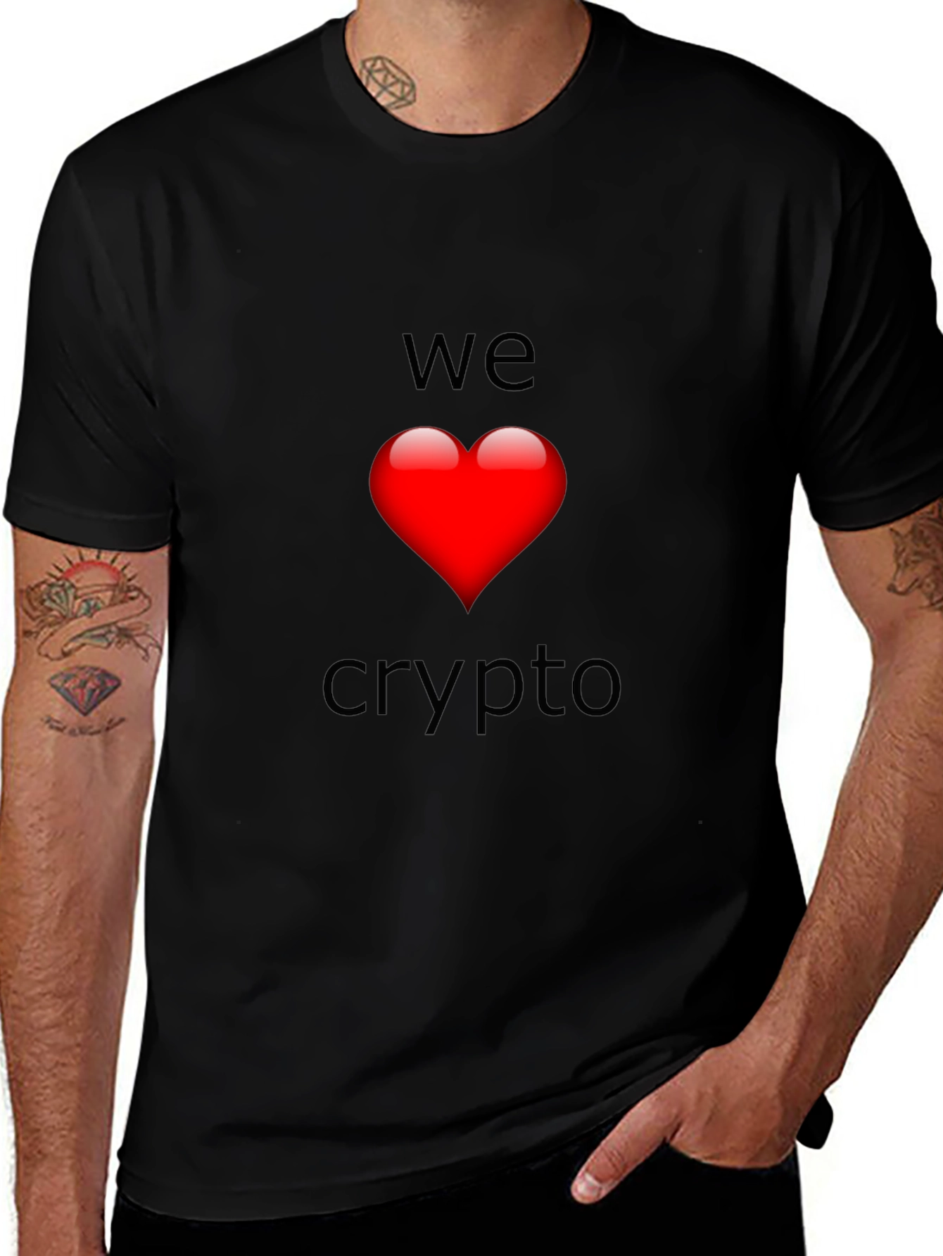 We Love Crypto T-Shirt - Black Heart Design