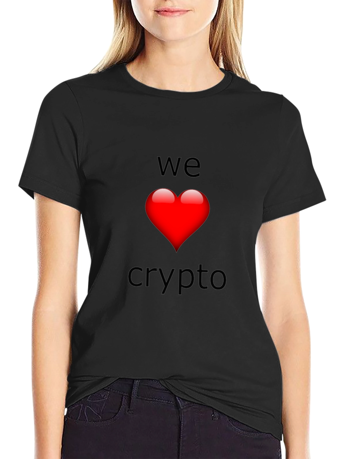 We Love Crypto T-Shirt - Black Heart Design