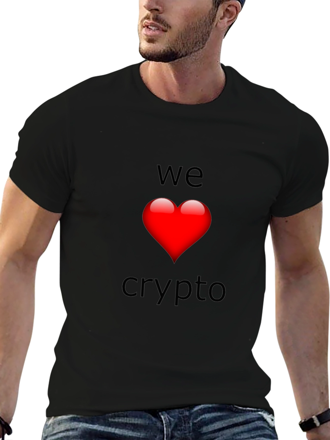 We Love Crypto T-Shirt - Black Heart Design