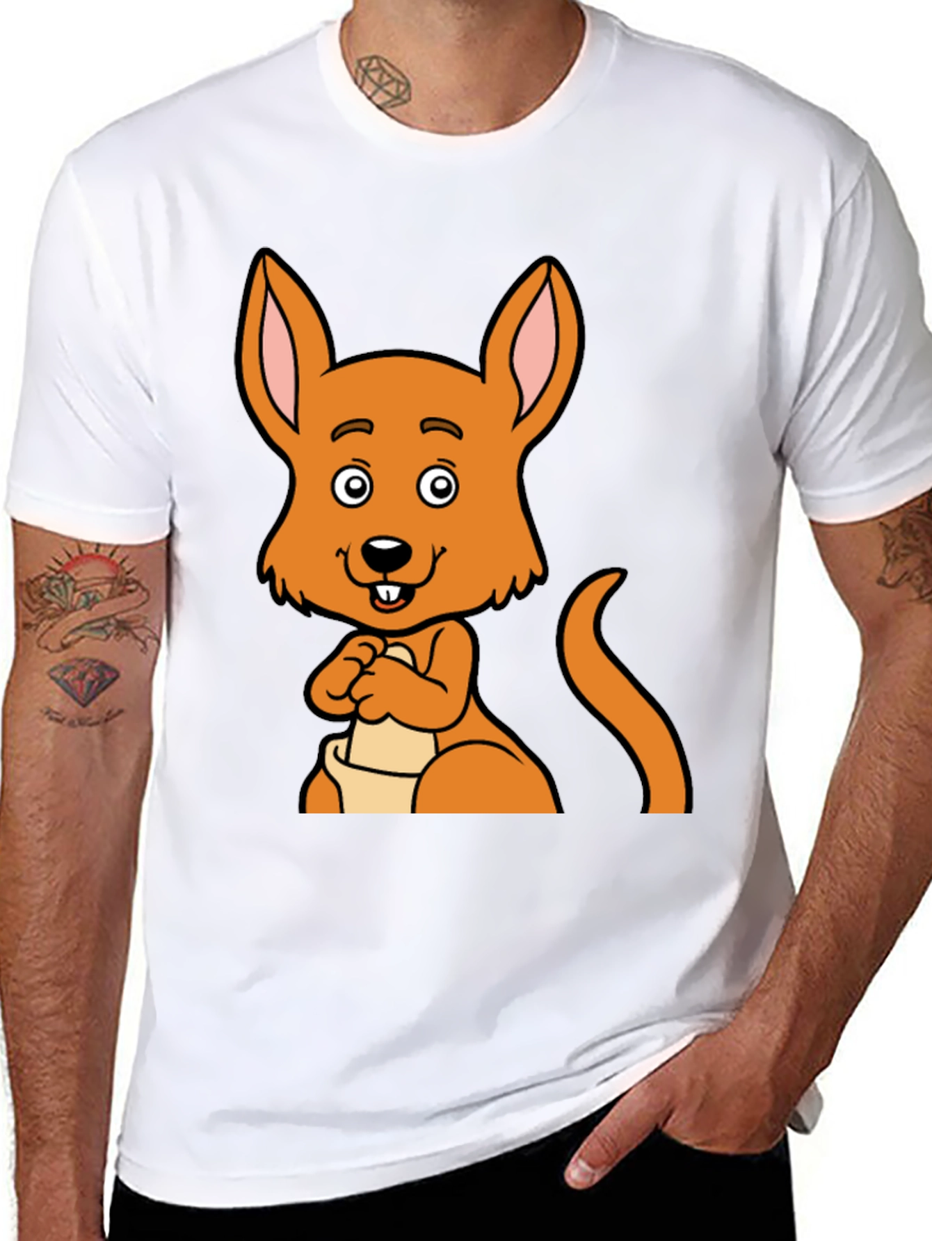Cartoon Kangaroo Graphic Tee - Black Unisex T-Shirt