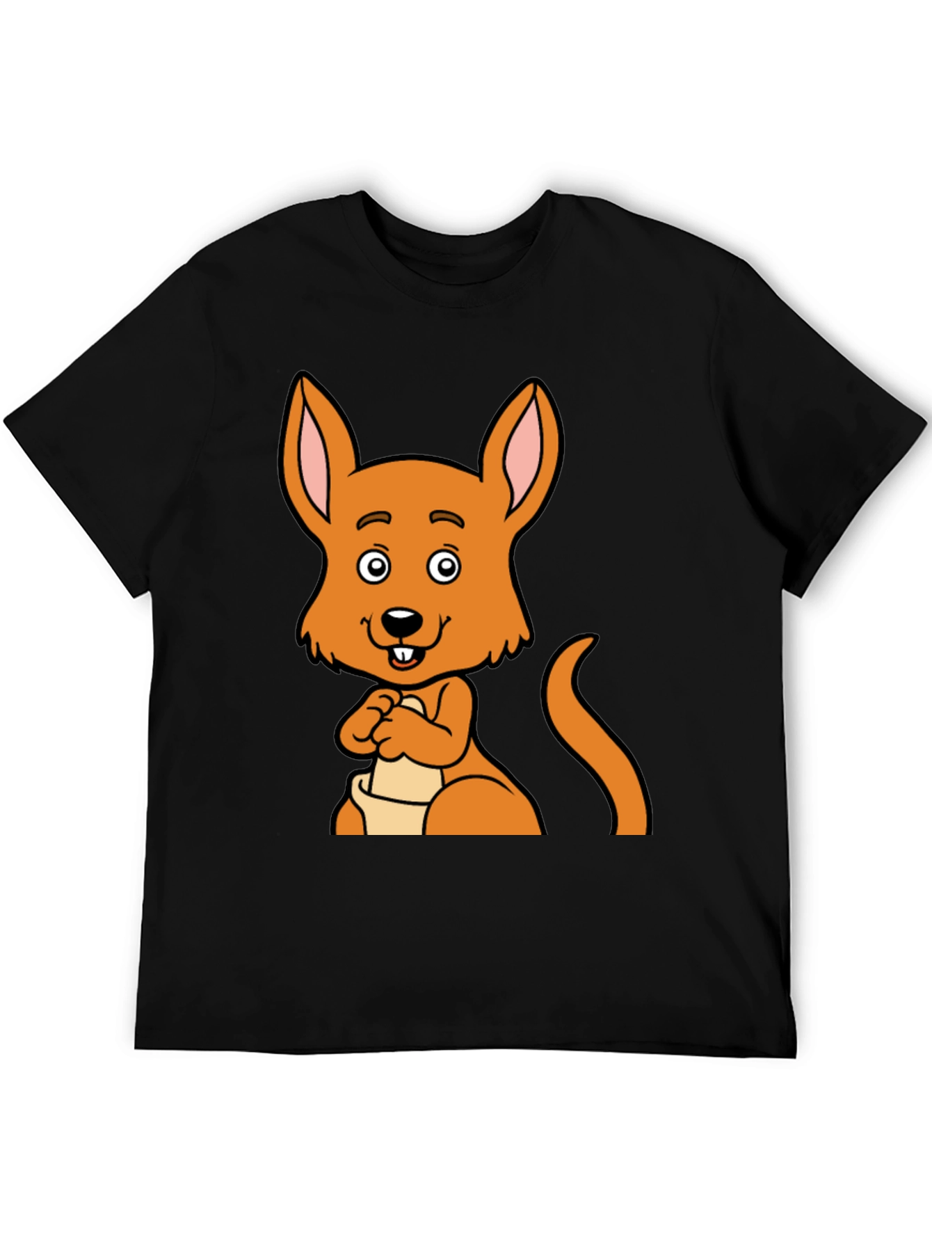 Cartoon Kangaroo Graphic Tee - Black Unisex T-Shirt