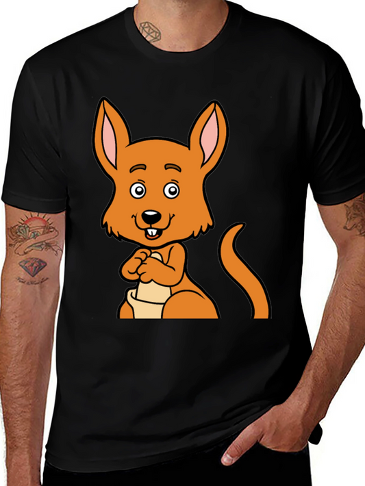 Cartoon Kangaroo Graphic Tee - Black Unisex T-Shirt