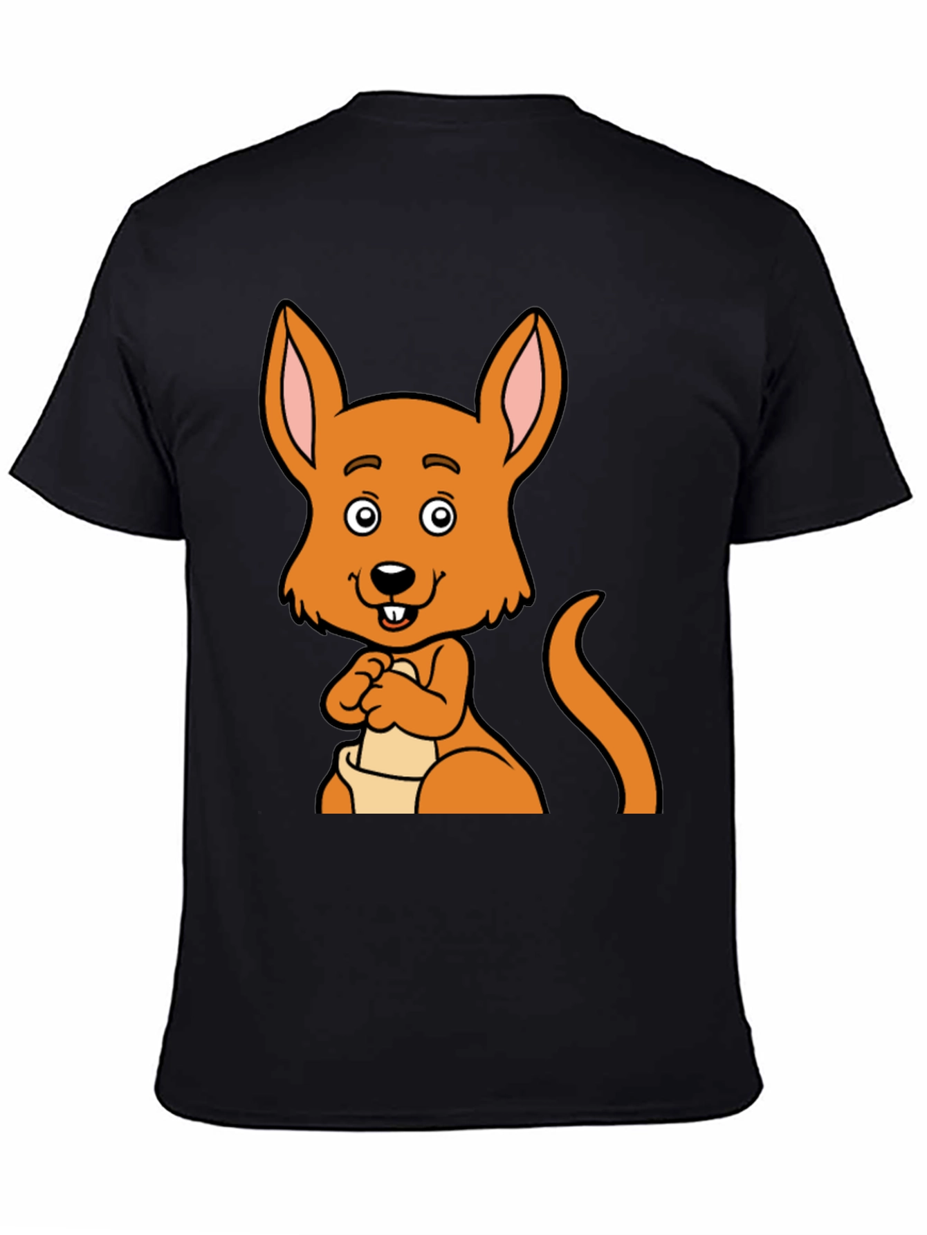 Cartoon Kangaroo Graphic Tee - Black Unisex T-Shirt