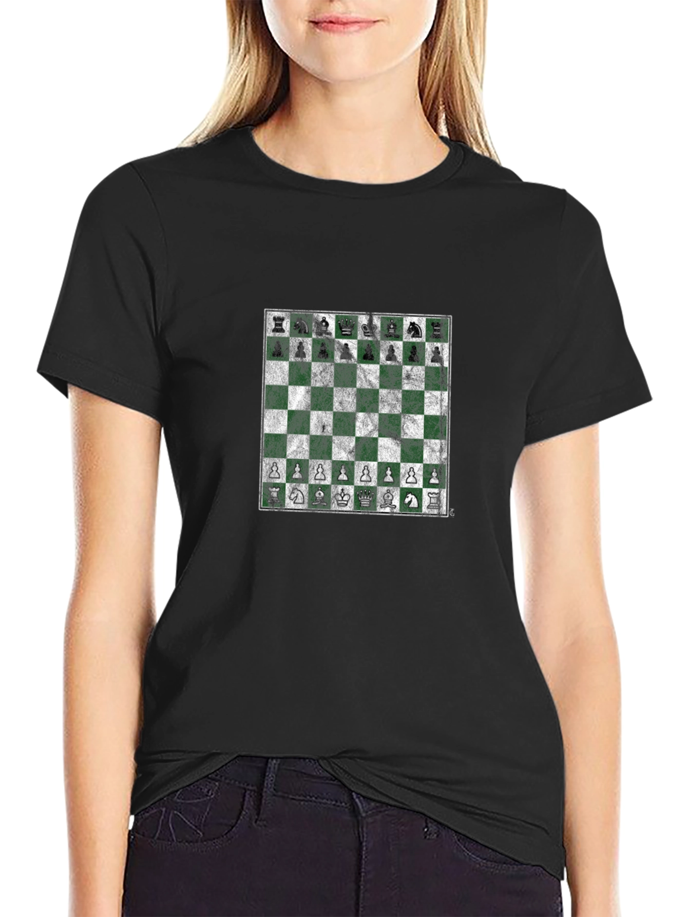 Chessboard Graphic Tee - Stylish Black T-Shirt