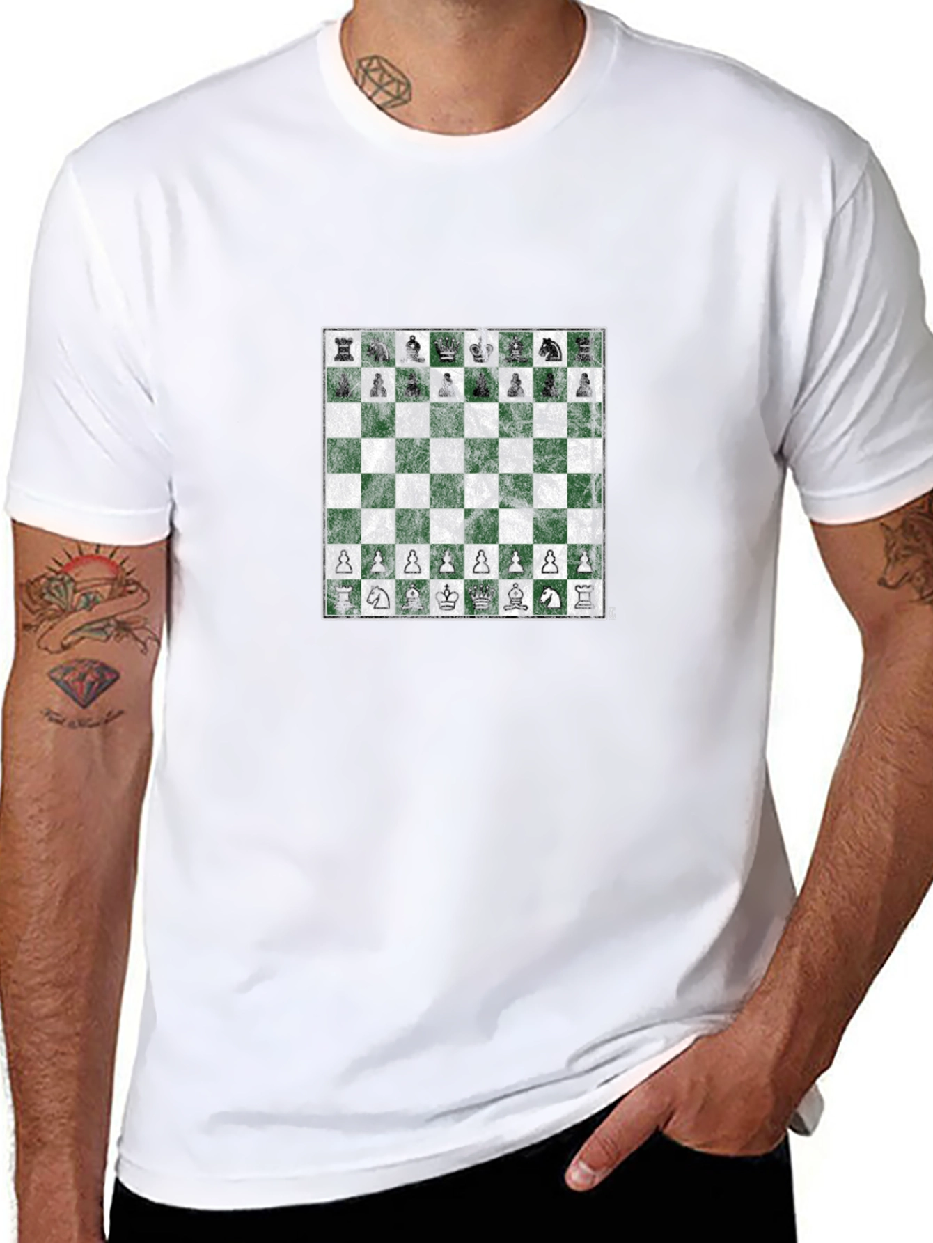 Chessboard Graphic Tee - Stylish Black T-Shirt