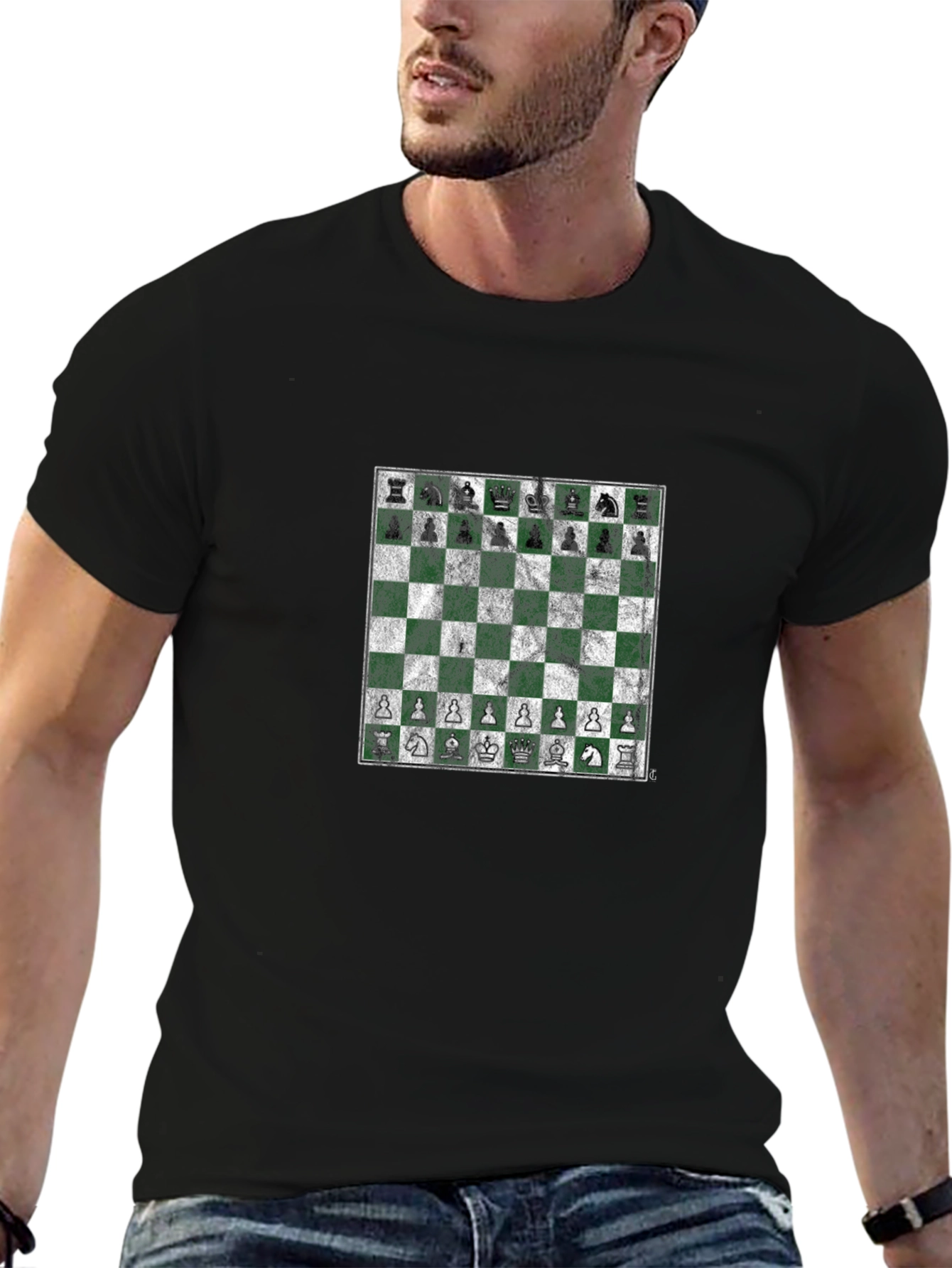 Chessboard Graphic Tee - Stylish Black T-Shirt