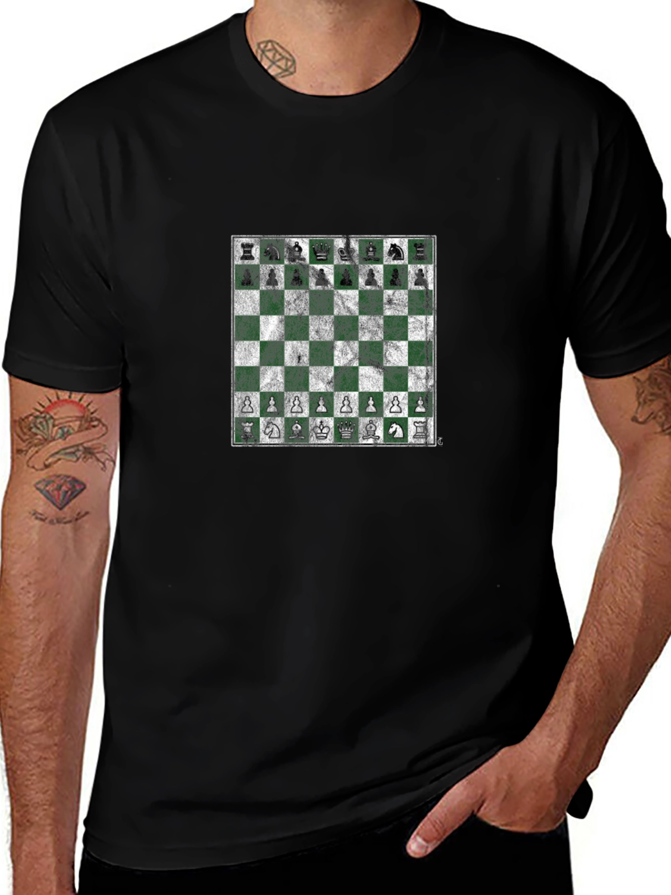 Chessboard Graphic Tee - Stylish Black T-Shirt