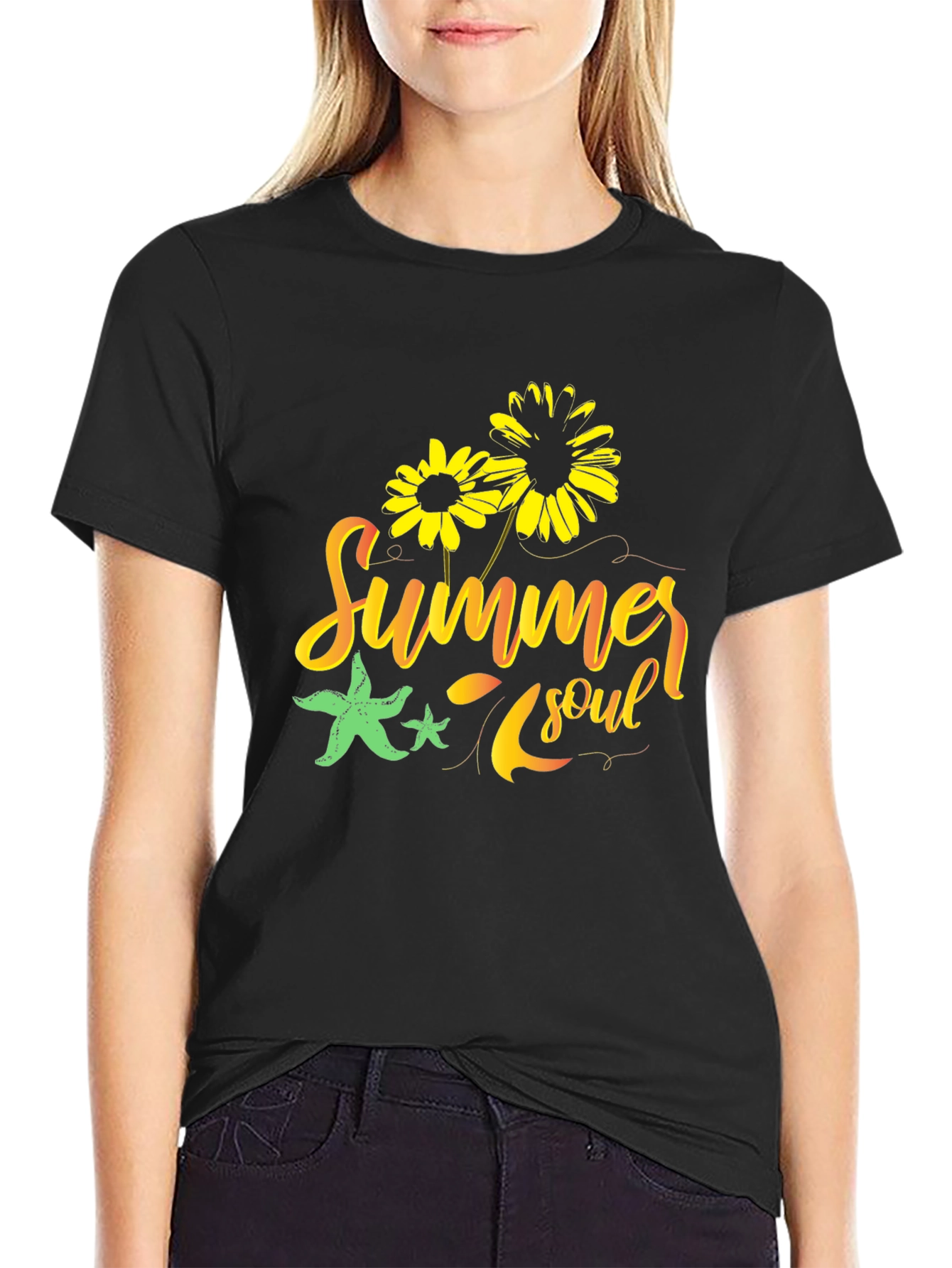 Summer Soul Graphic Tee - Black Cotton T-Shirt