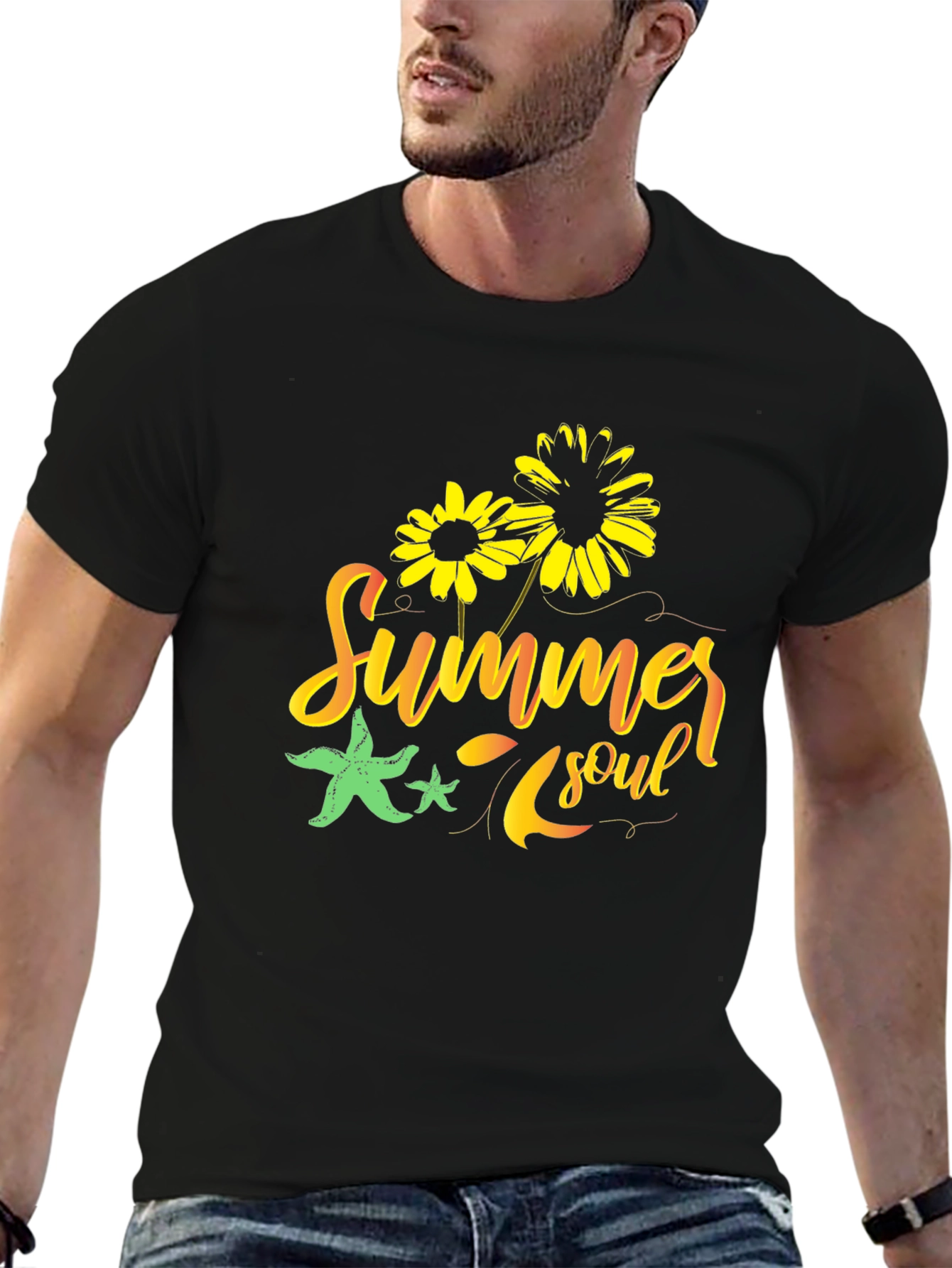 Summer Soul Graphic Tee - Black Cotton T-Shirt