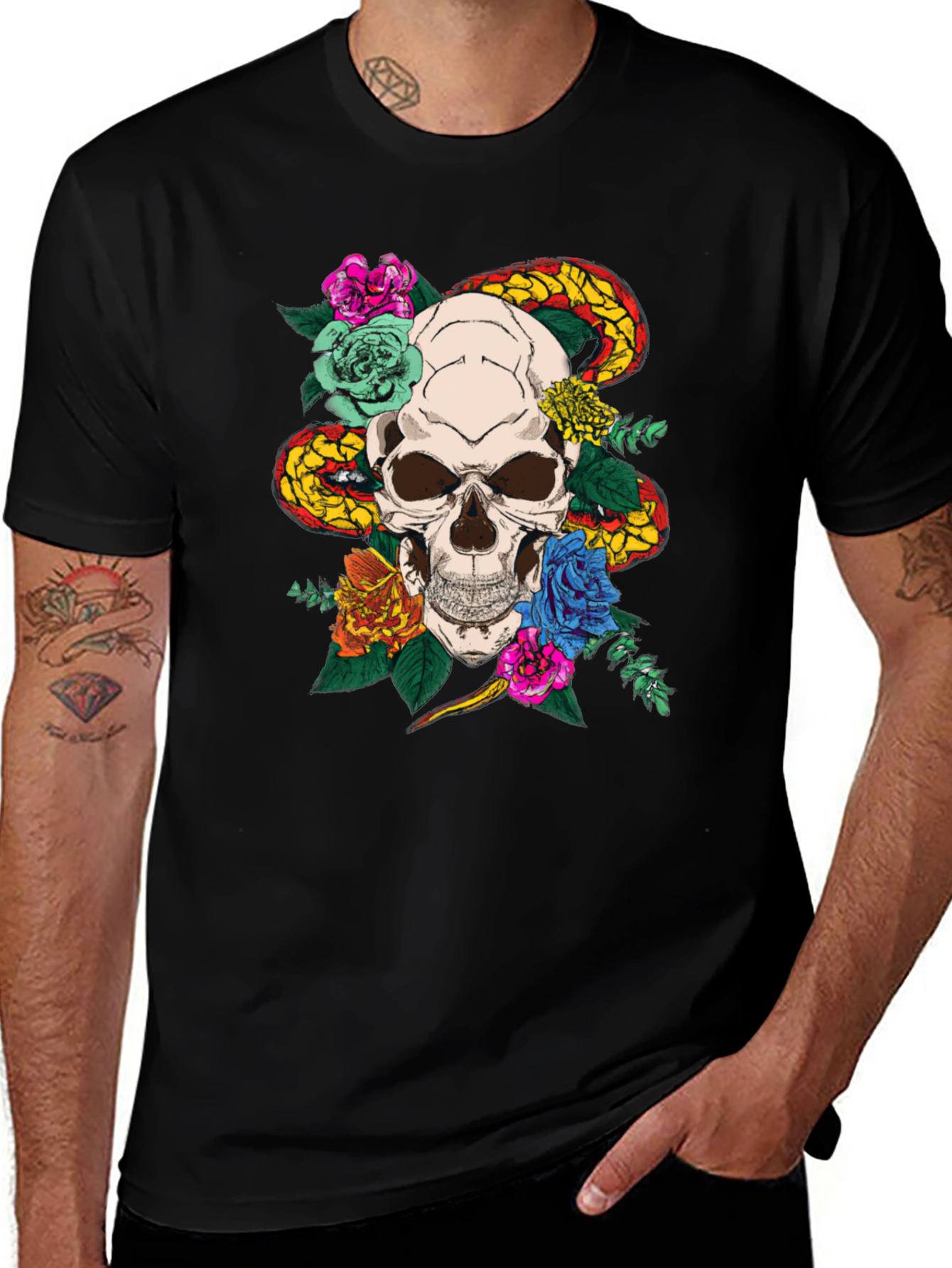 Skull & Snake Graphic T-Shirt - Edgy Style
