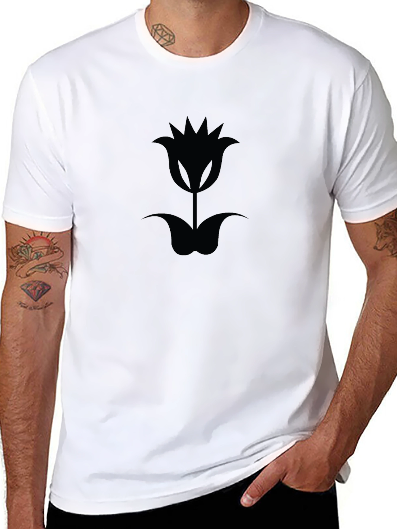 Black T-Shirt with Tulip Flower Graphic