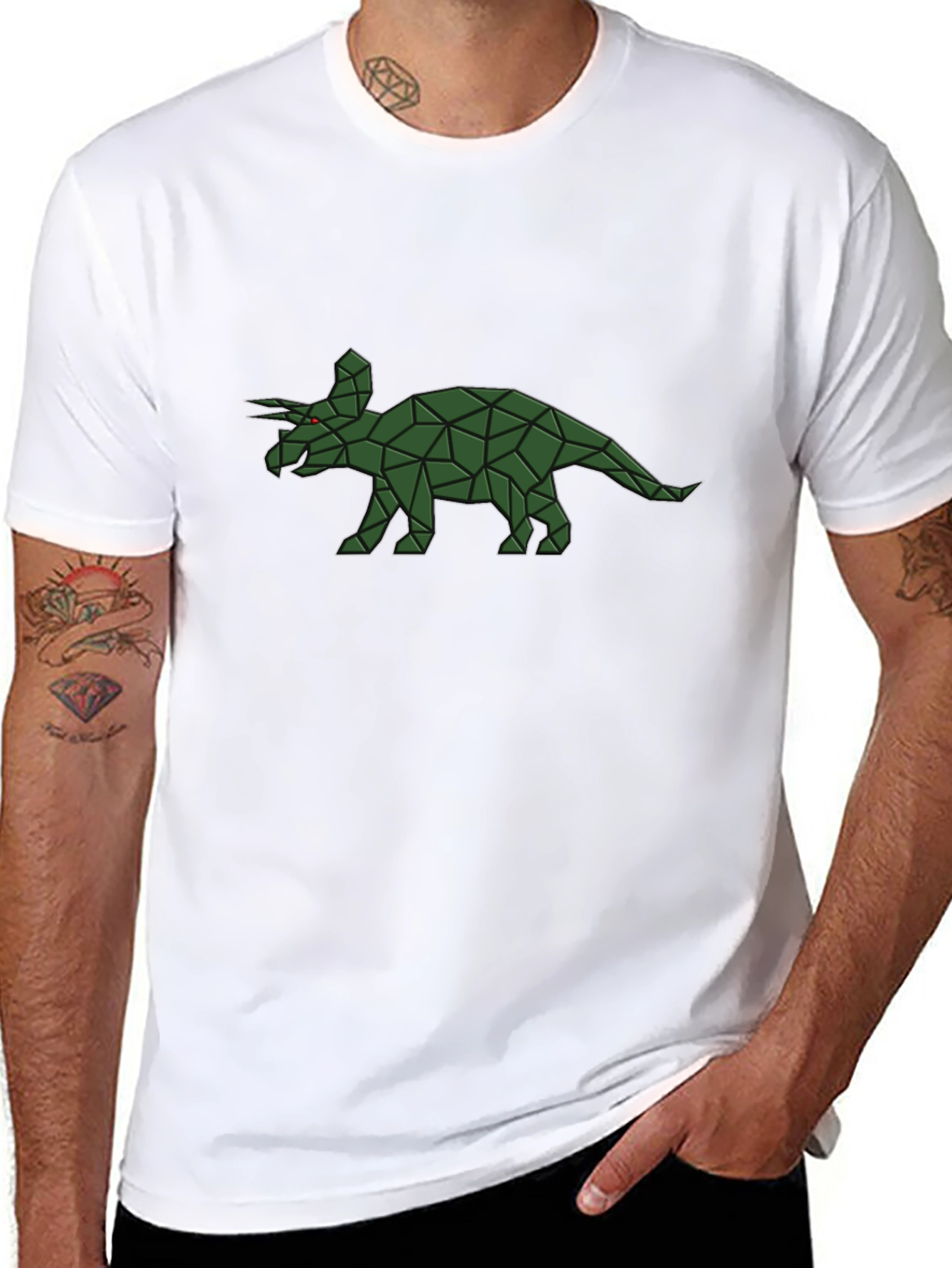 Geometric Triceratops Graphic Tee - Black Cotton Comfort
