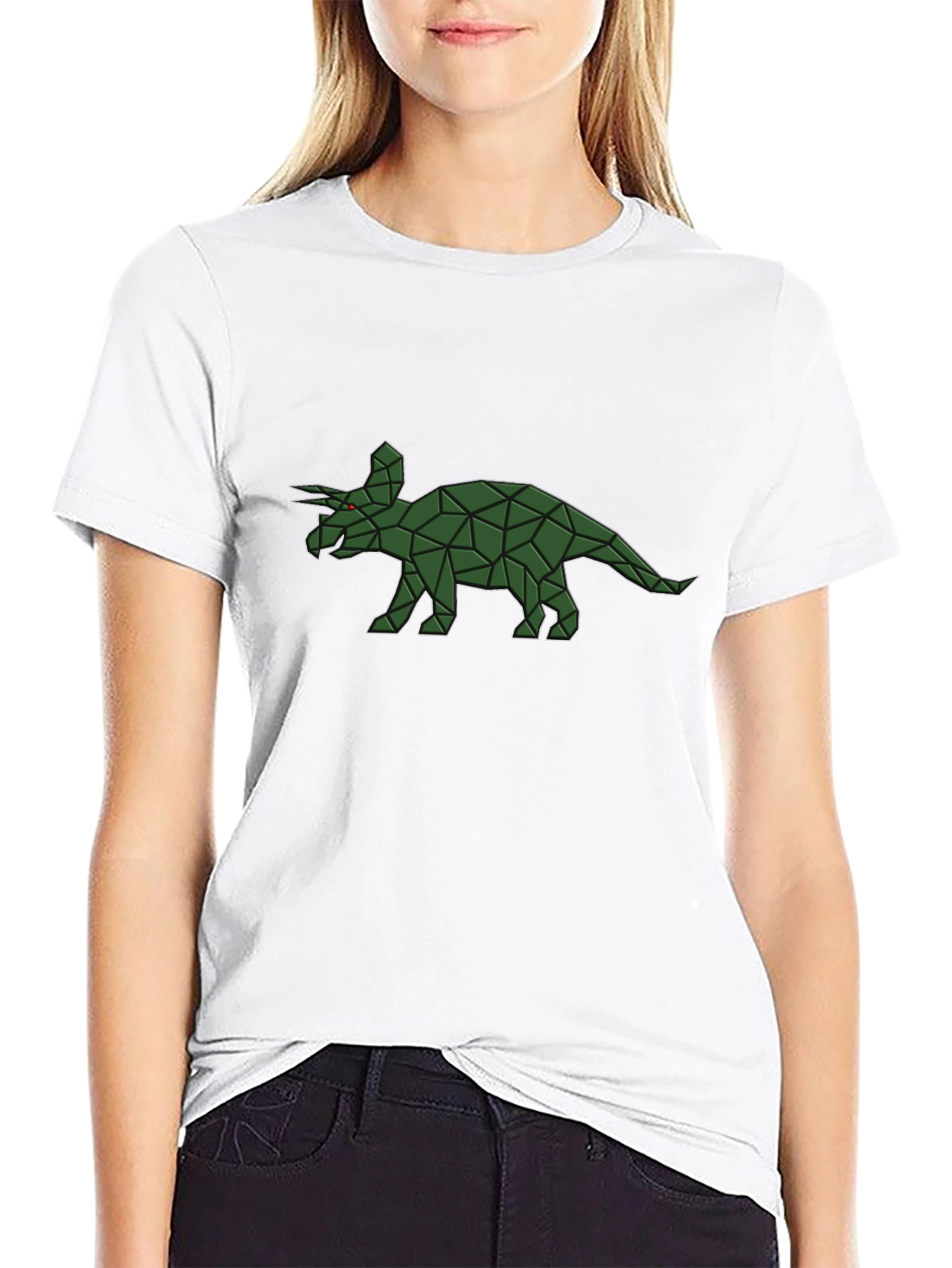 Geometric Triceratops Graphic Tee - Black Cotton Comfort