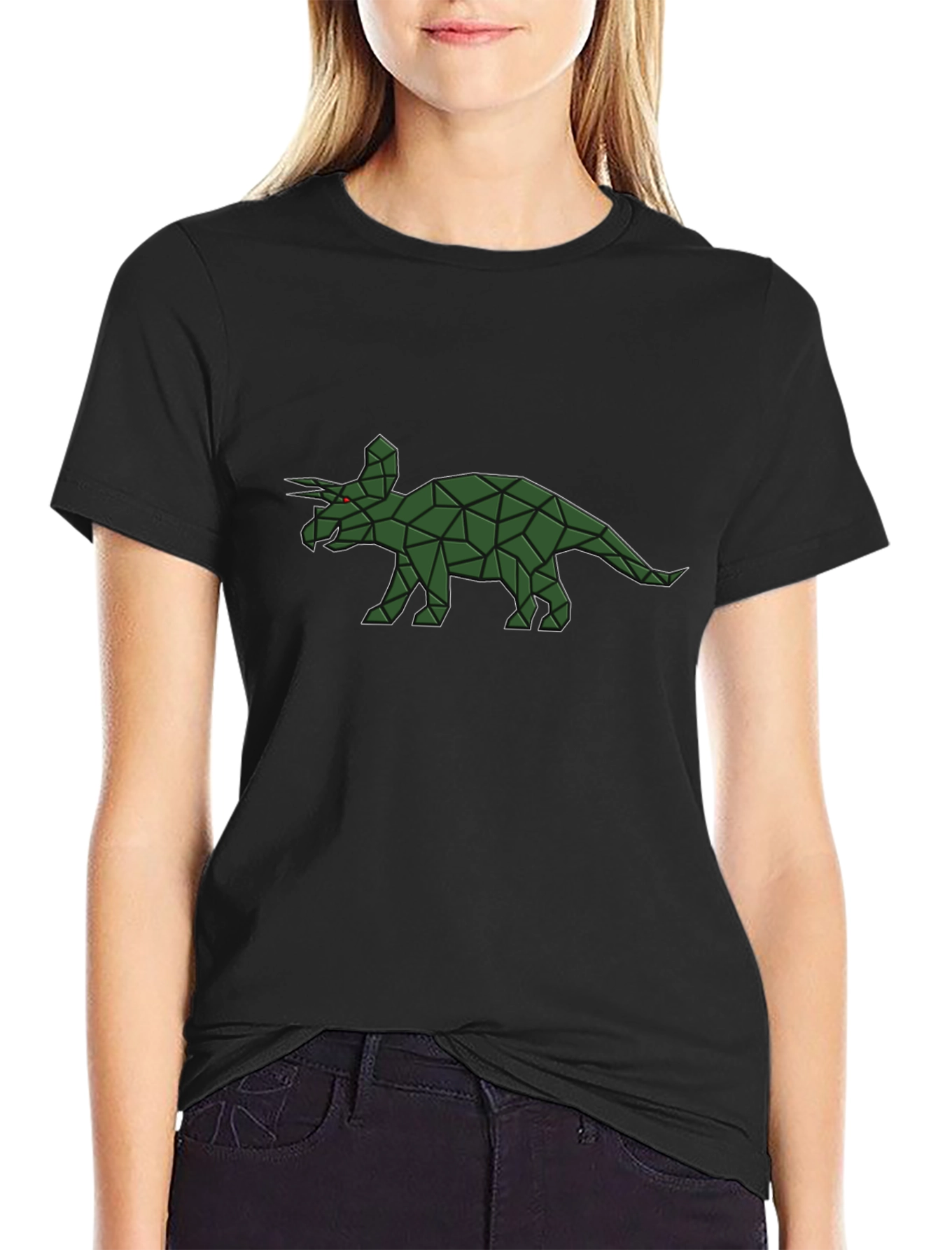 Geometric Triceratops Graphic Tee - Black Cotton Comfort