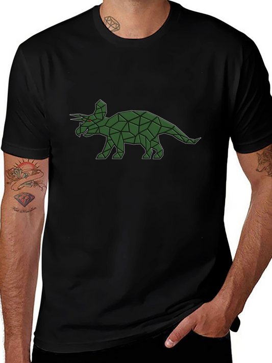Geometric Triceratops Graphic Tee - Black Cotton Comfort