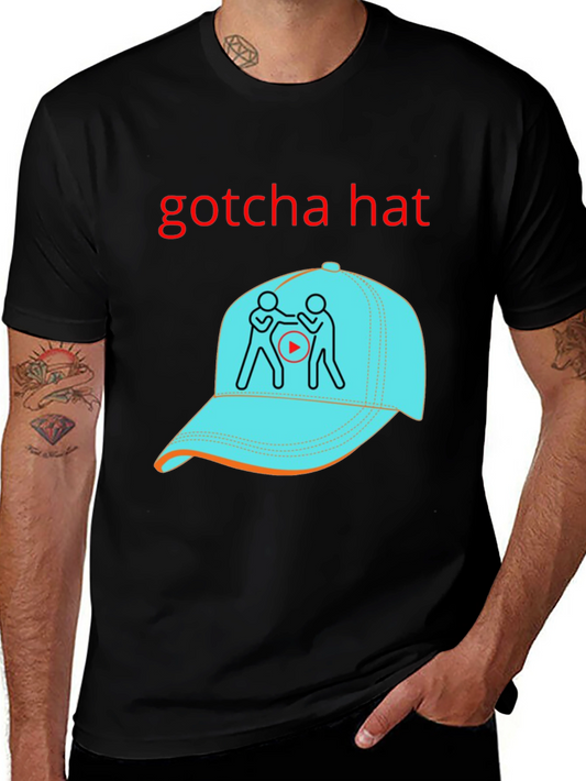 Gotcha Hat Graphic T-Shirt - Black Cotton Tee
