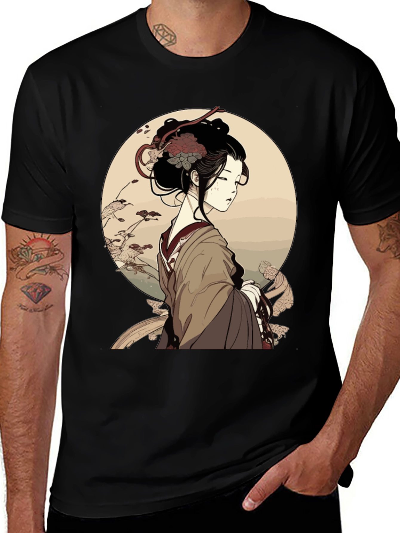 Ukiyo-e Geisha Graphic Black T-Shirt