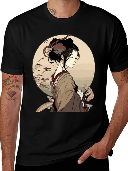 Ukiyo-e Geisha Graphic Black T-Shirt