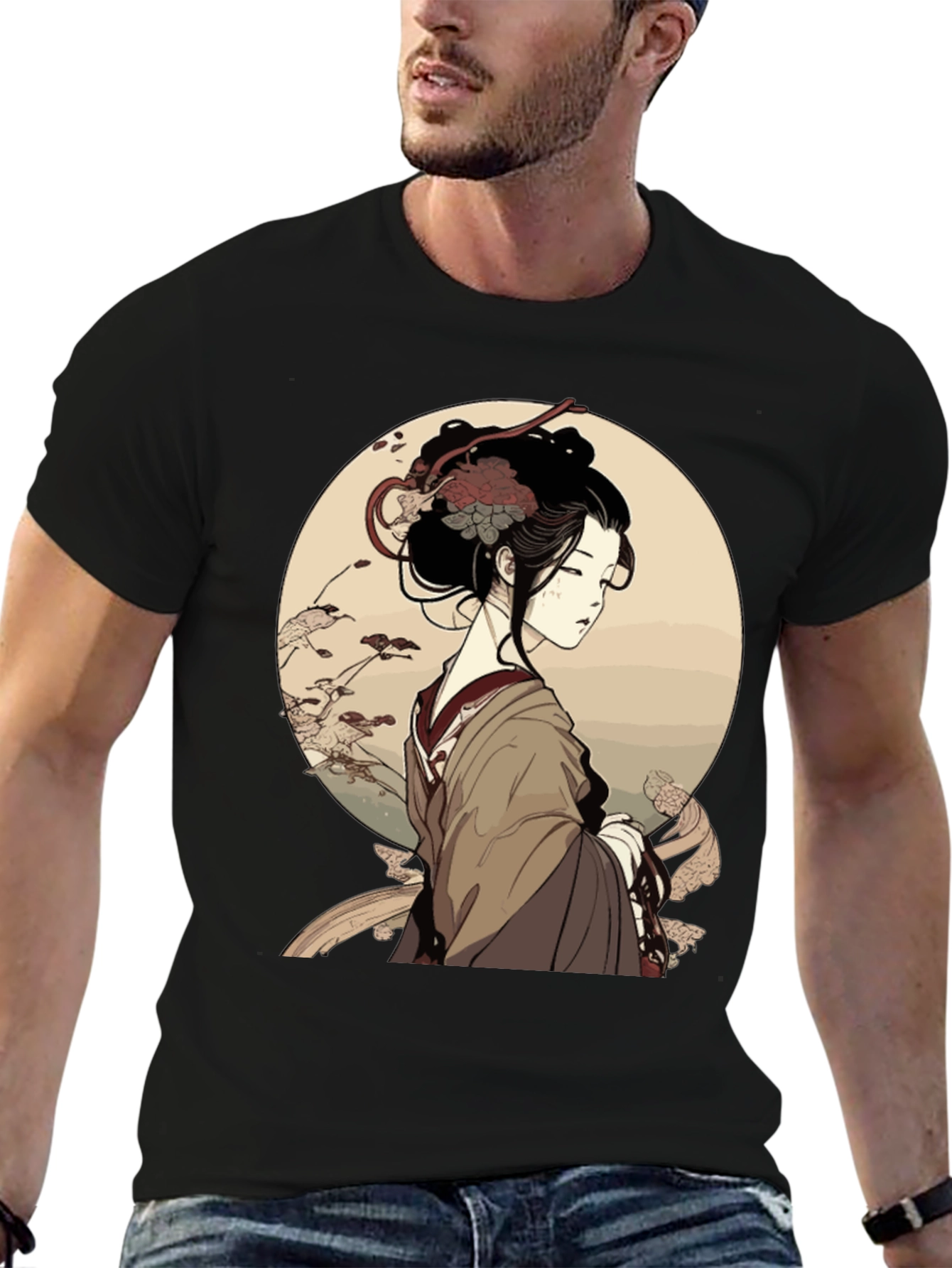 Ukiyo-e Geisha Graphic Black T-Shirt