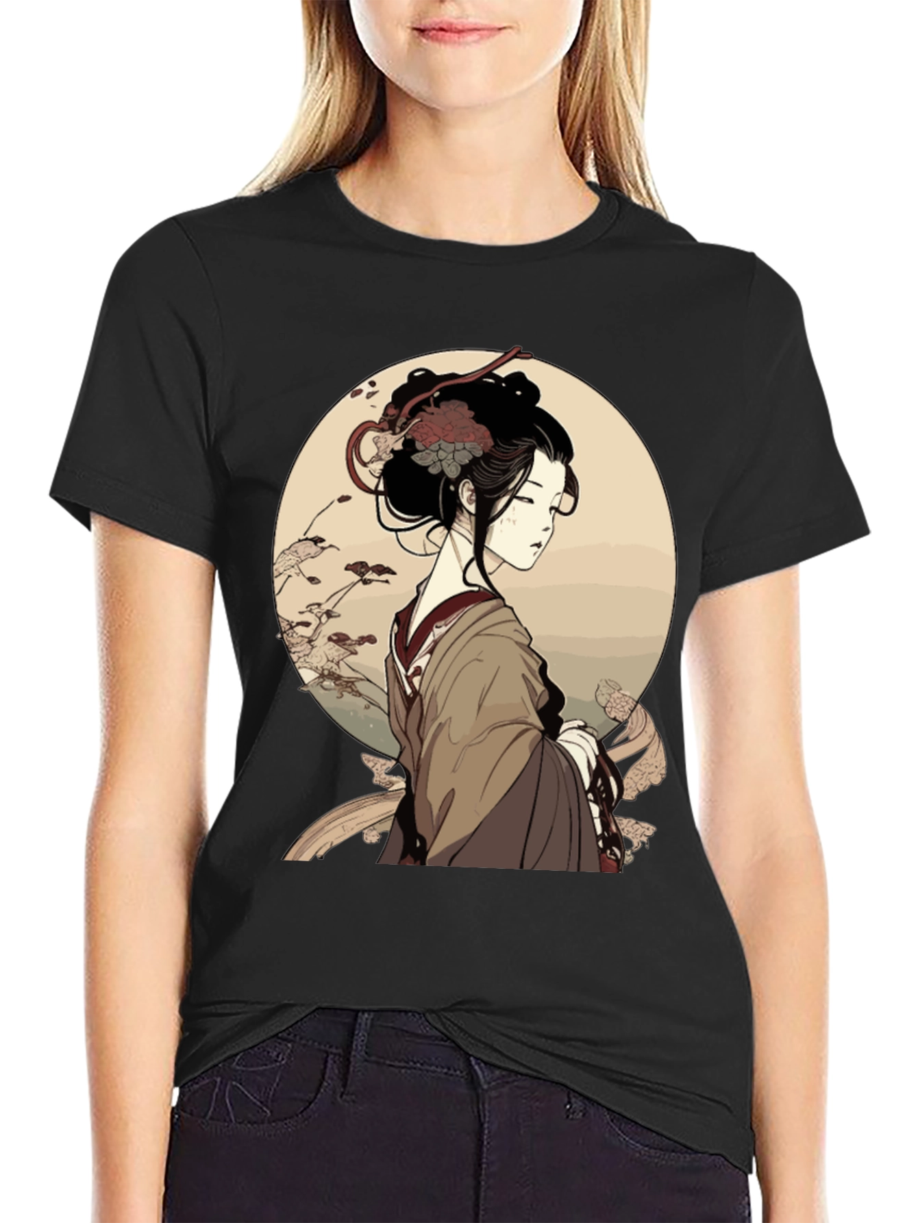 Ukiyo-e Geisha Graphic Black T-Shirt