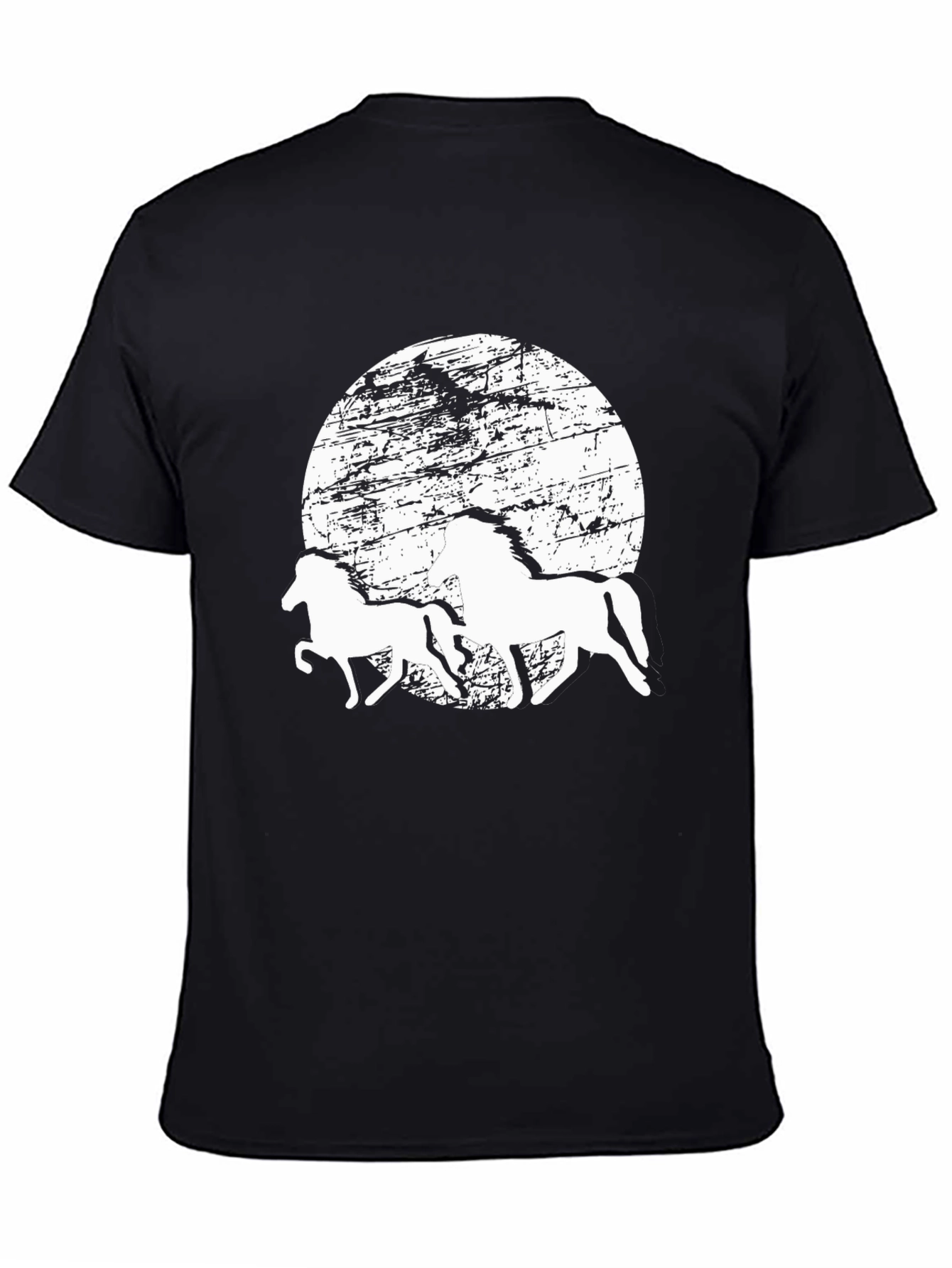 Horses Silhouette T-Shirt: Distressed Moon Graphic Tee