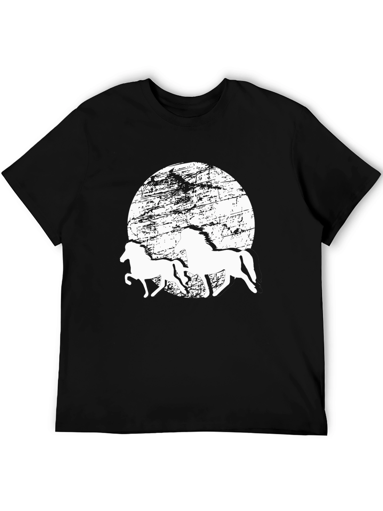 Horses Silhouette T-Shirt: Distressed Moon Graphic Tee