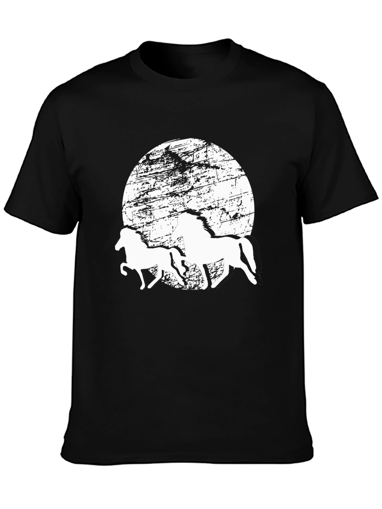 Horses Silhouette T-Shirt: Distressed Moon Graphic Tee