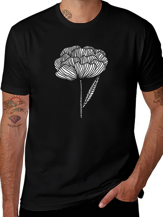 Black T-Shirt with Abstract Flower Design