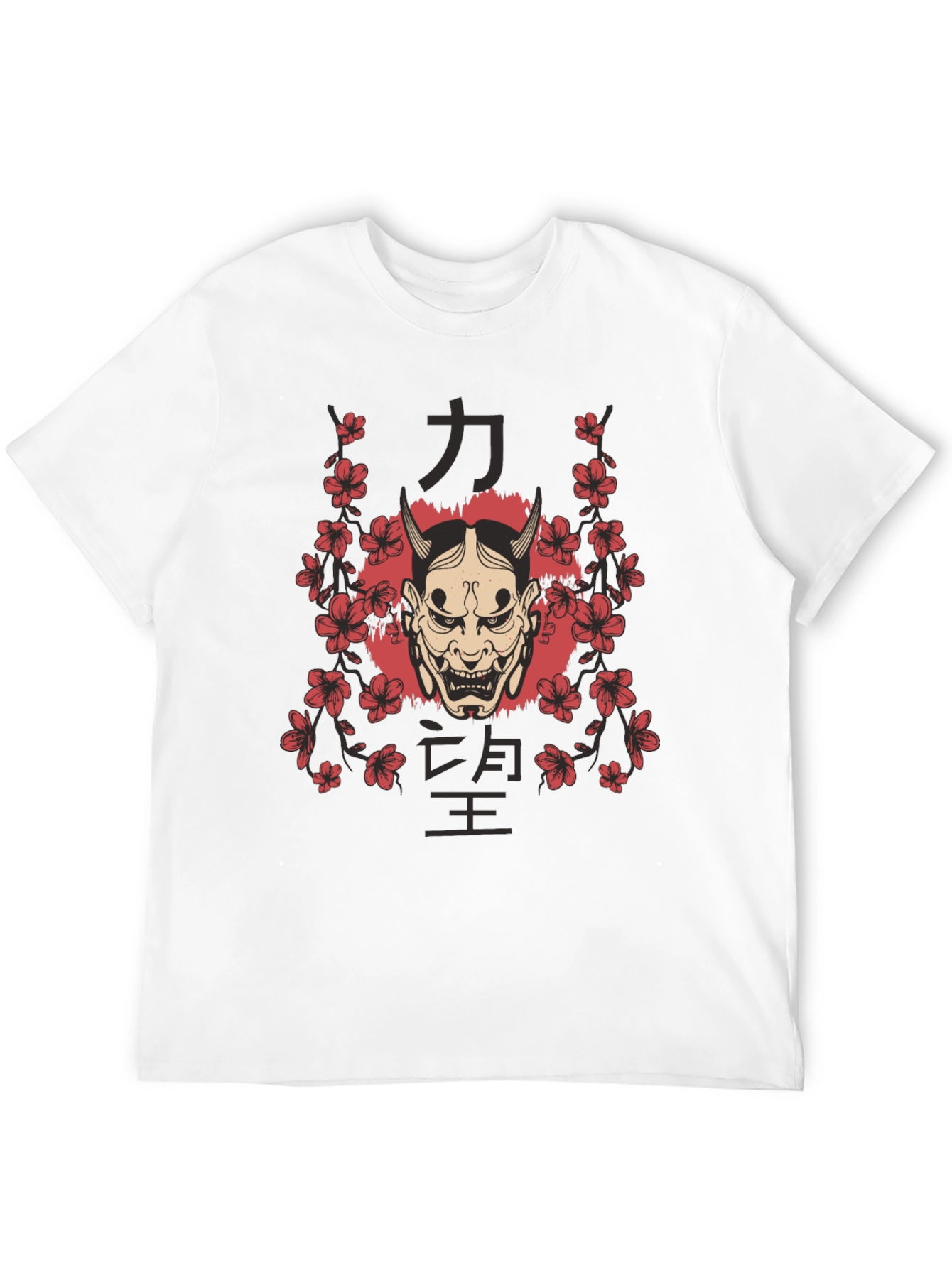 Mens Oni Mask Floral Graphic Black T-Shirt