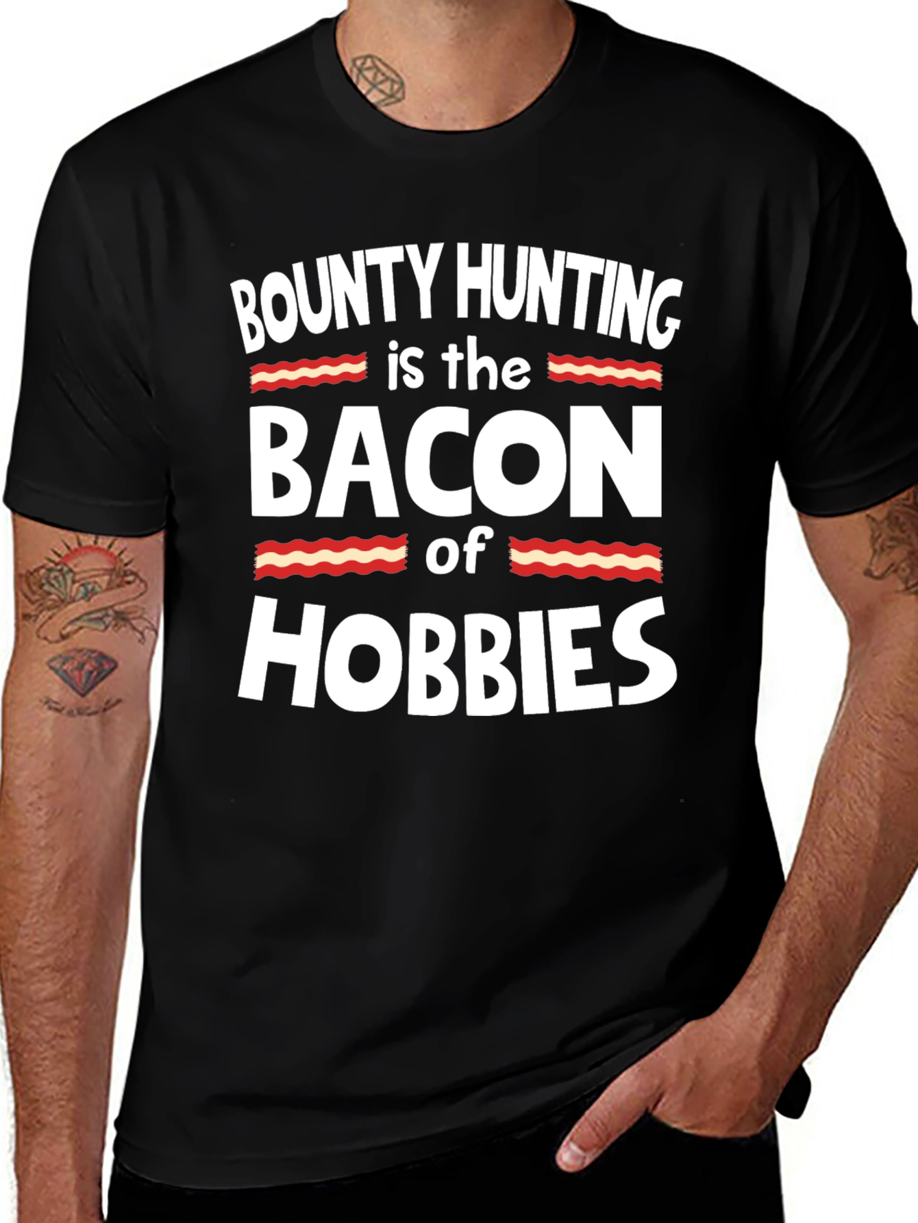 Bounty Hunting Bacon Hobbies Black T-Shirt