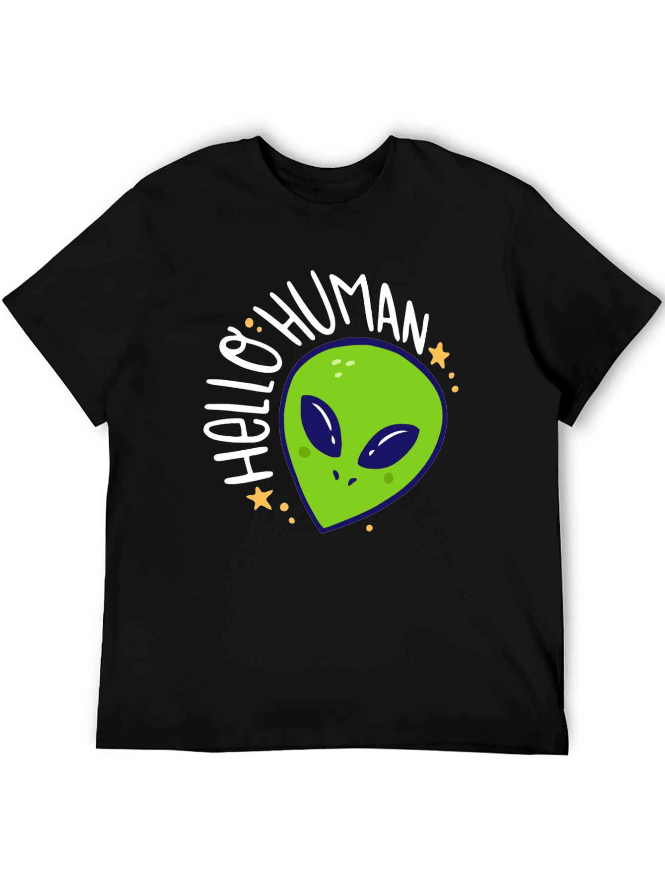 Hello Human Alien Graphic Tee - Black Casual T-Shirt