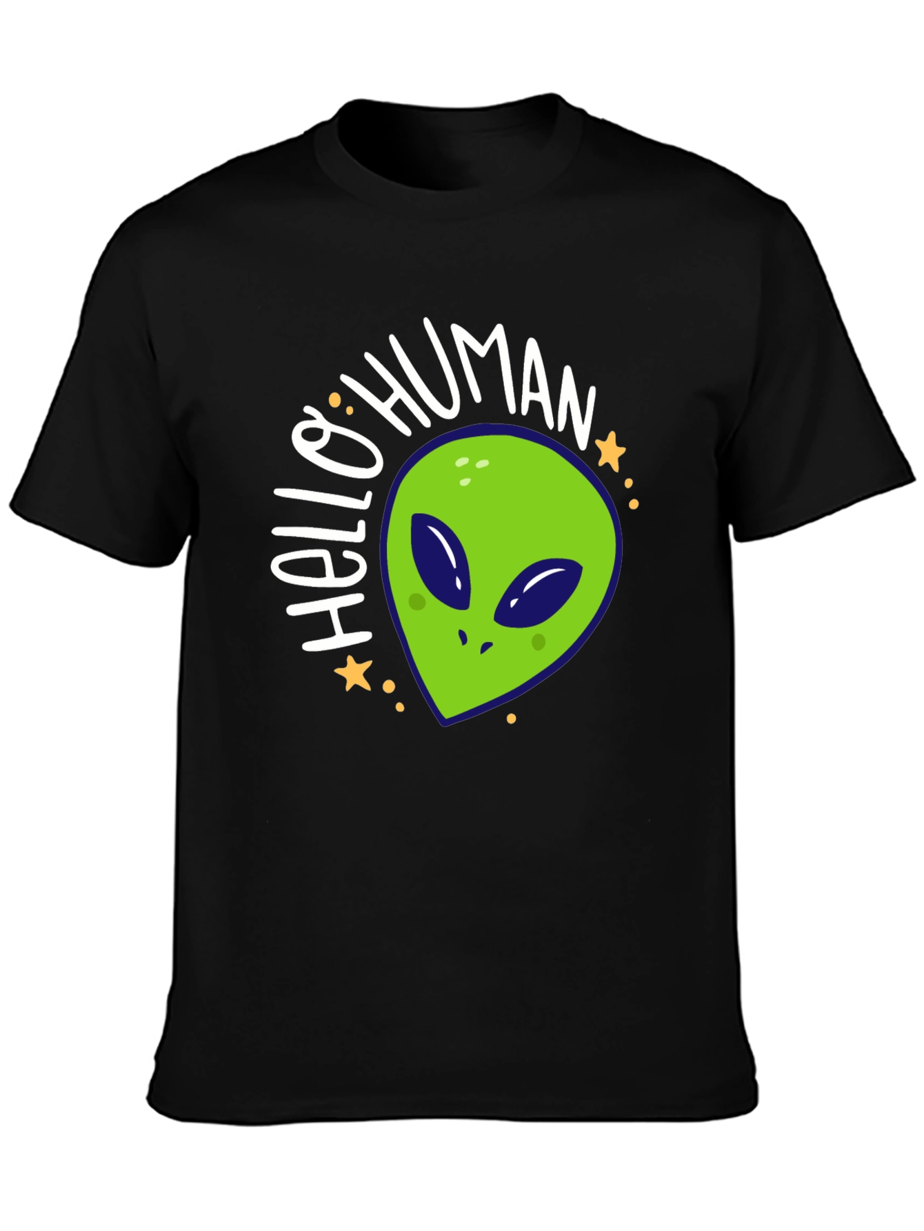 Hello Human Alien Graphic Tee - Black Casual T-Shirt