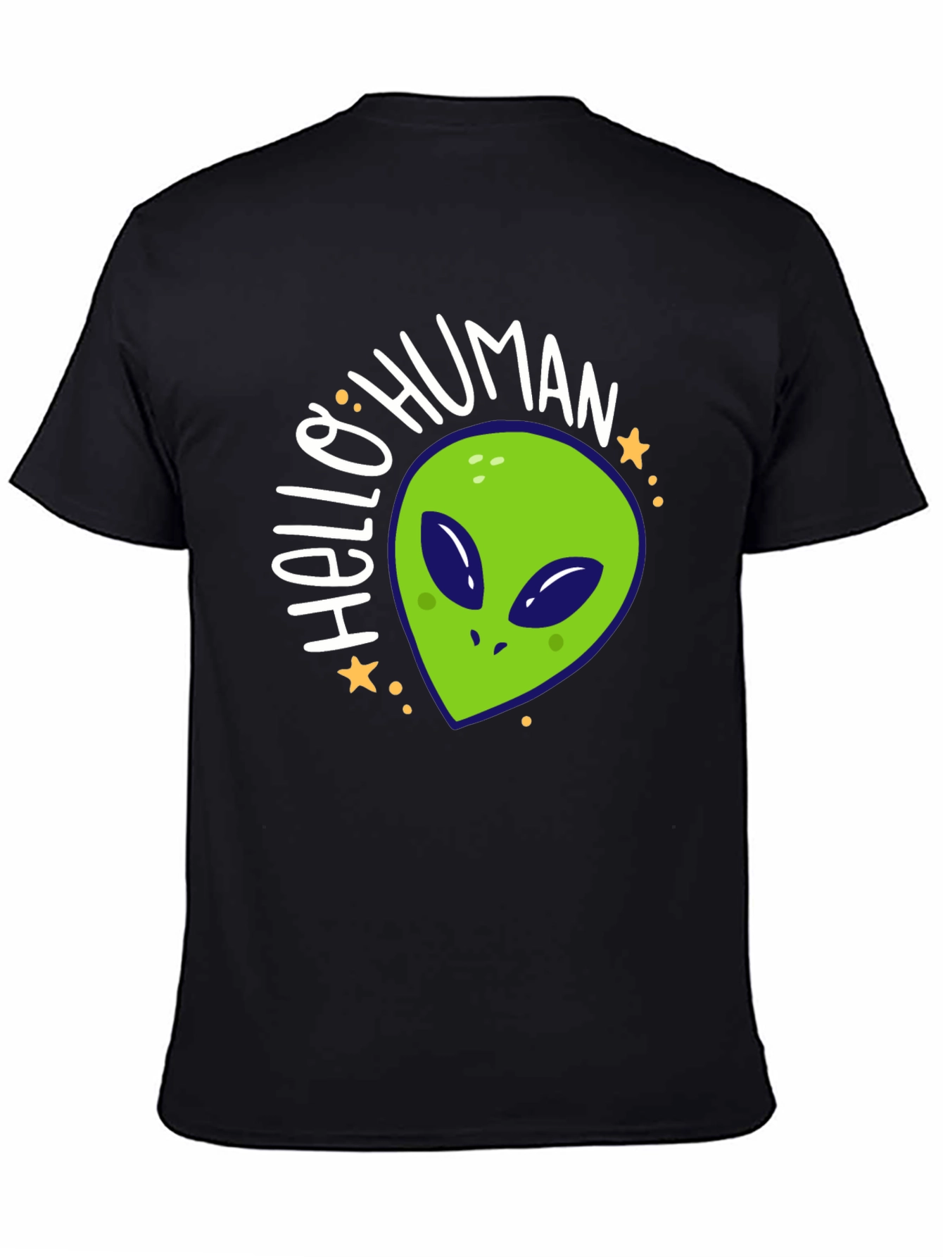 Hello Human Alien Graphic Tee - Black Casual T-Shirt