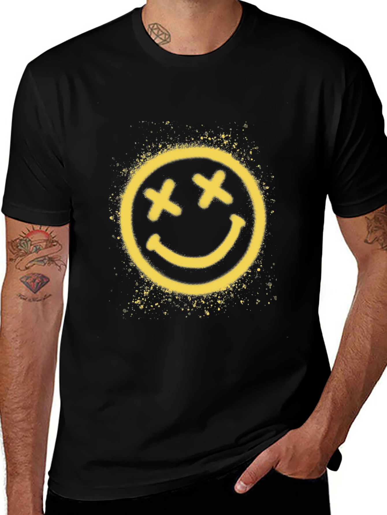 Distressed Smiley Face Black T-Shirt