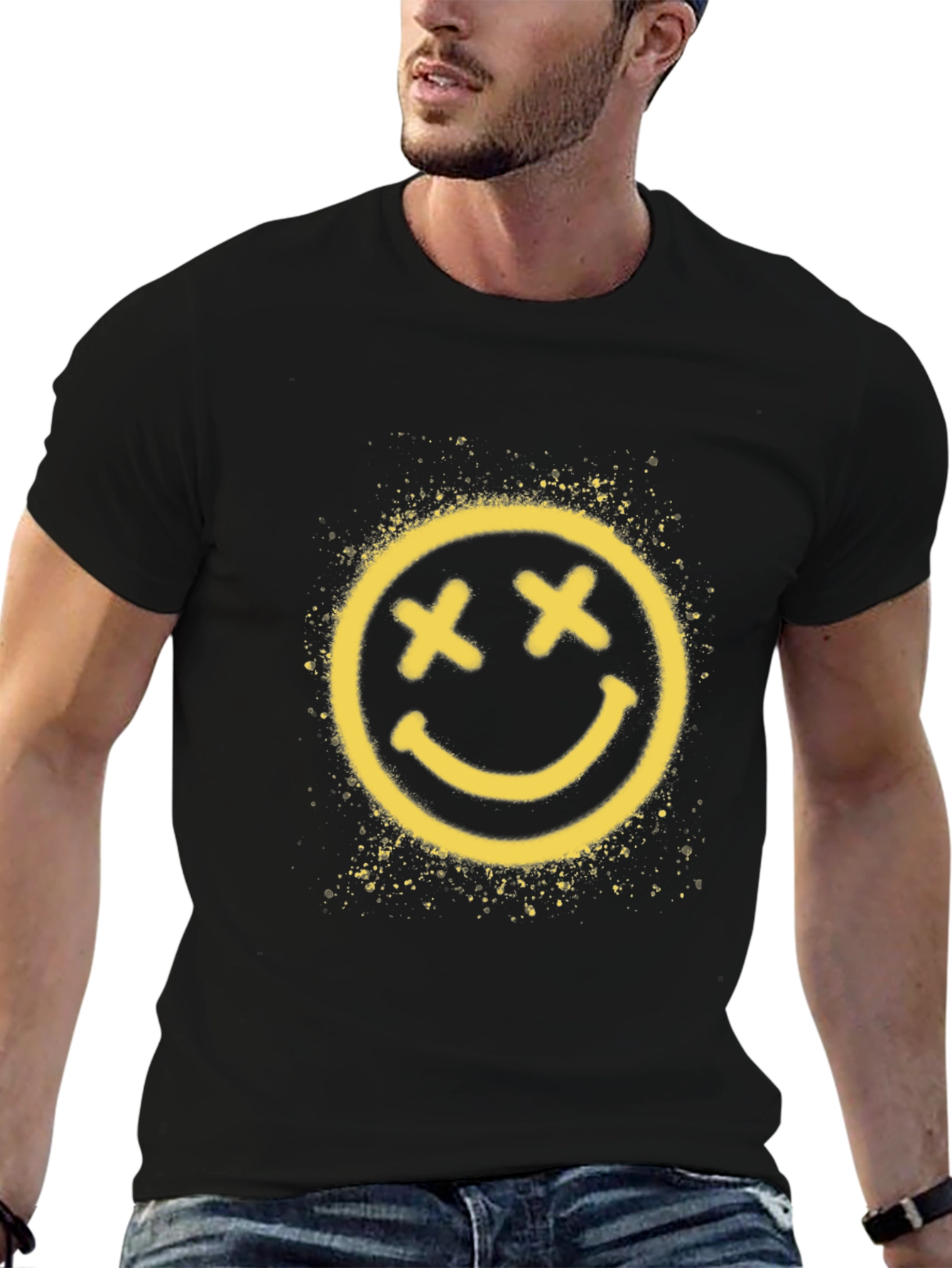 Distressed Smiley Face Black T-Shirt