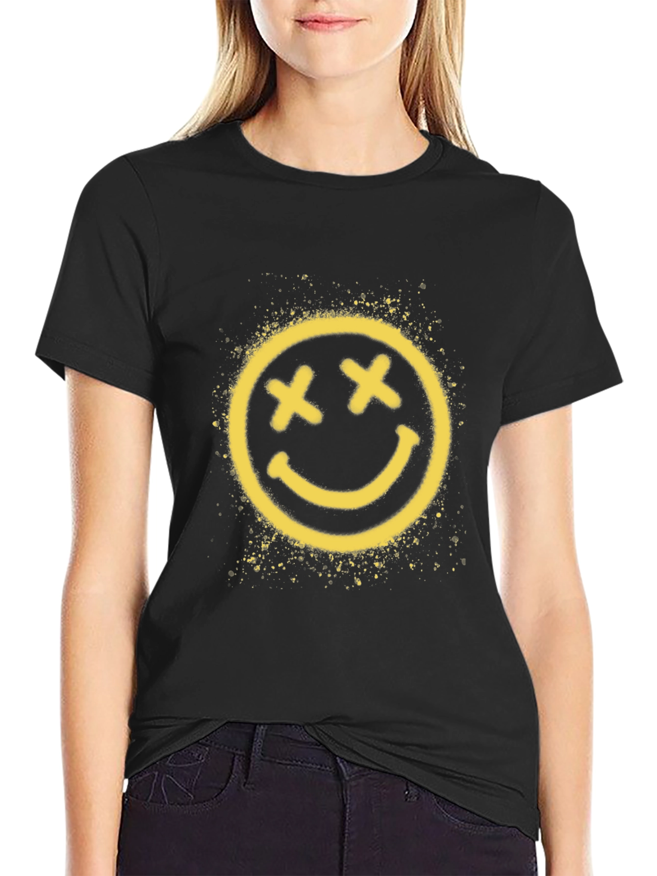 Distressed Smiley Face Black T-Shirt