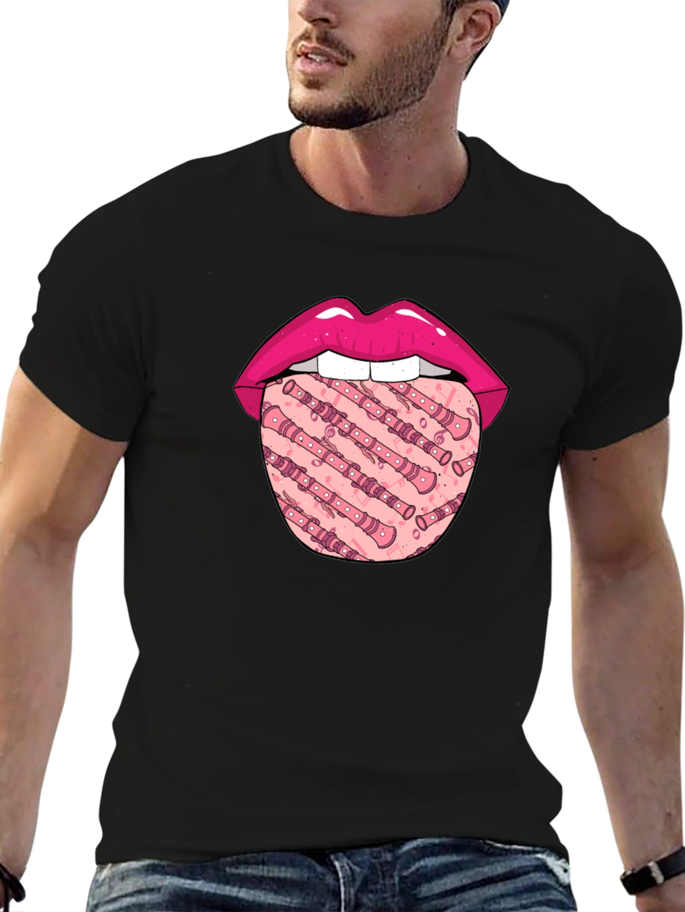 Lip & Recorder Tongue Graphic T-Shirt