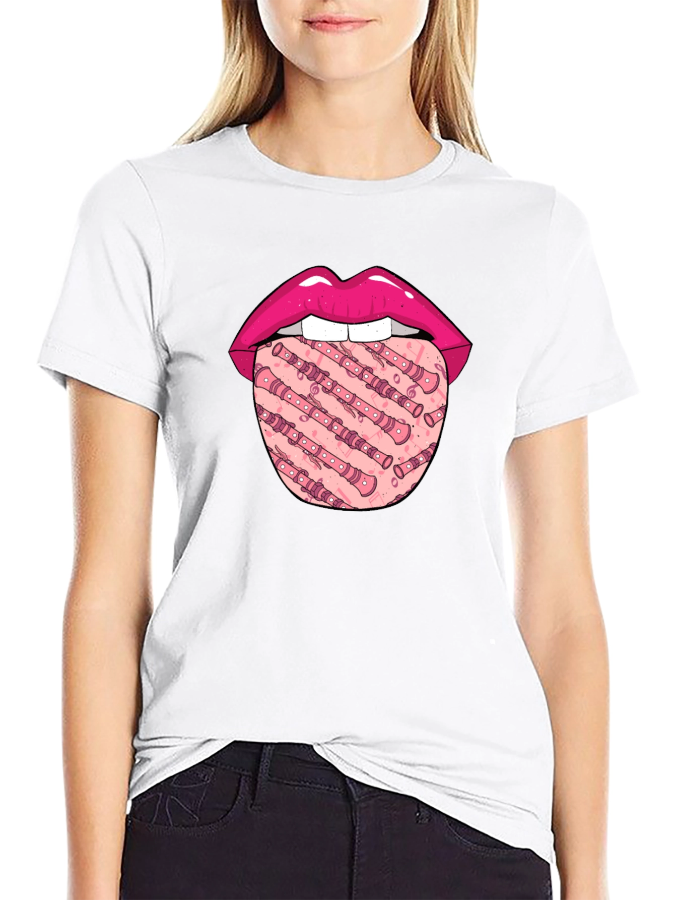 Lip & Recorder Tongue Graphic T-Shirt