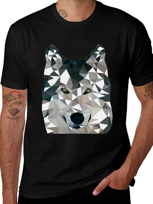 Geometric Wolf Graphic Print Crew Neck T-Shirt