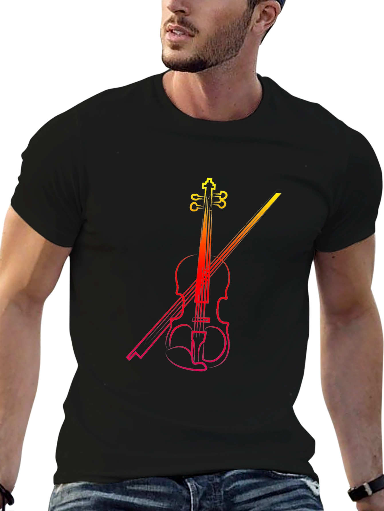 Violin Graphic Print Black T-Shirt