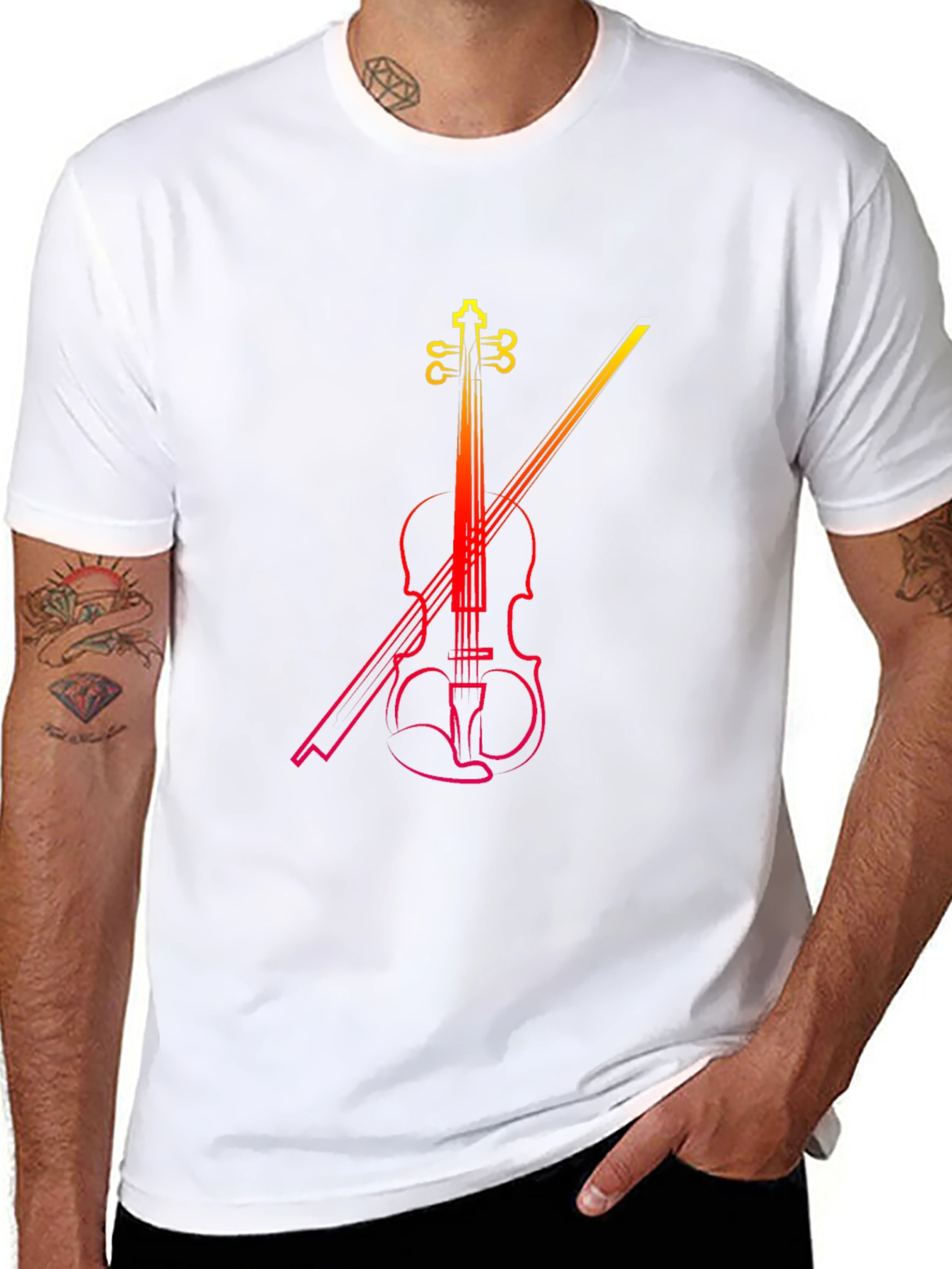 Violin Graphic Print Black T-Shirt