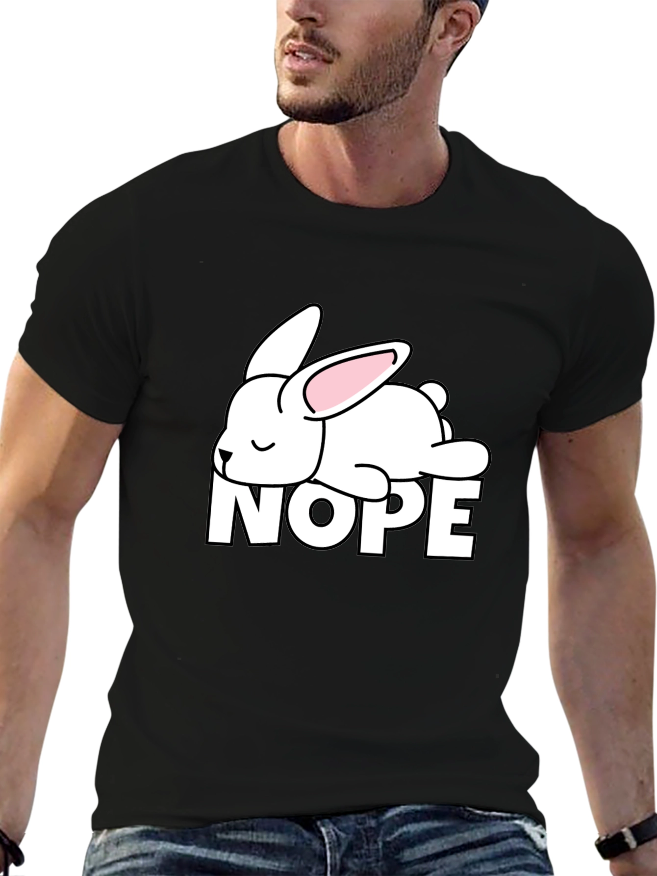Nope Lazy Bunny T-Shirt - Soft Cotton Relaxed Fit