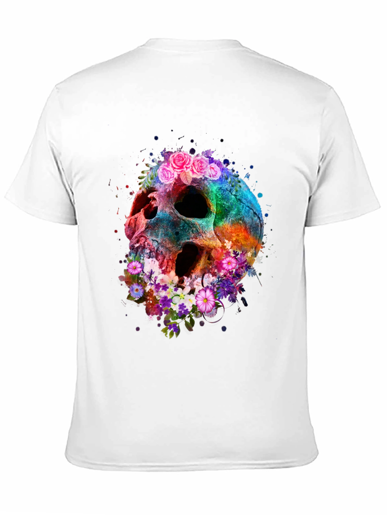 Floral Skull Graphic Tee - Black Cotton Blend