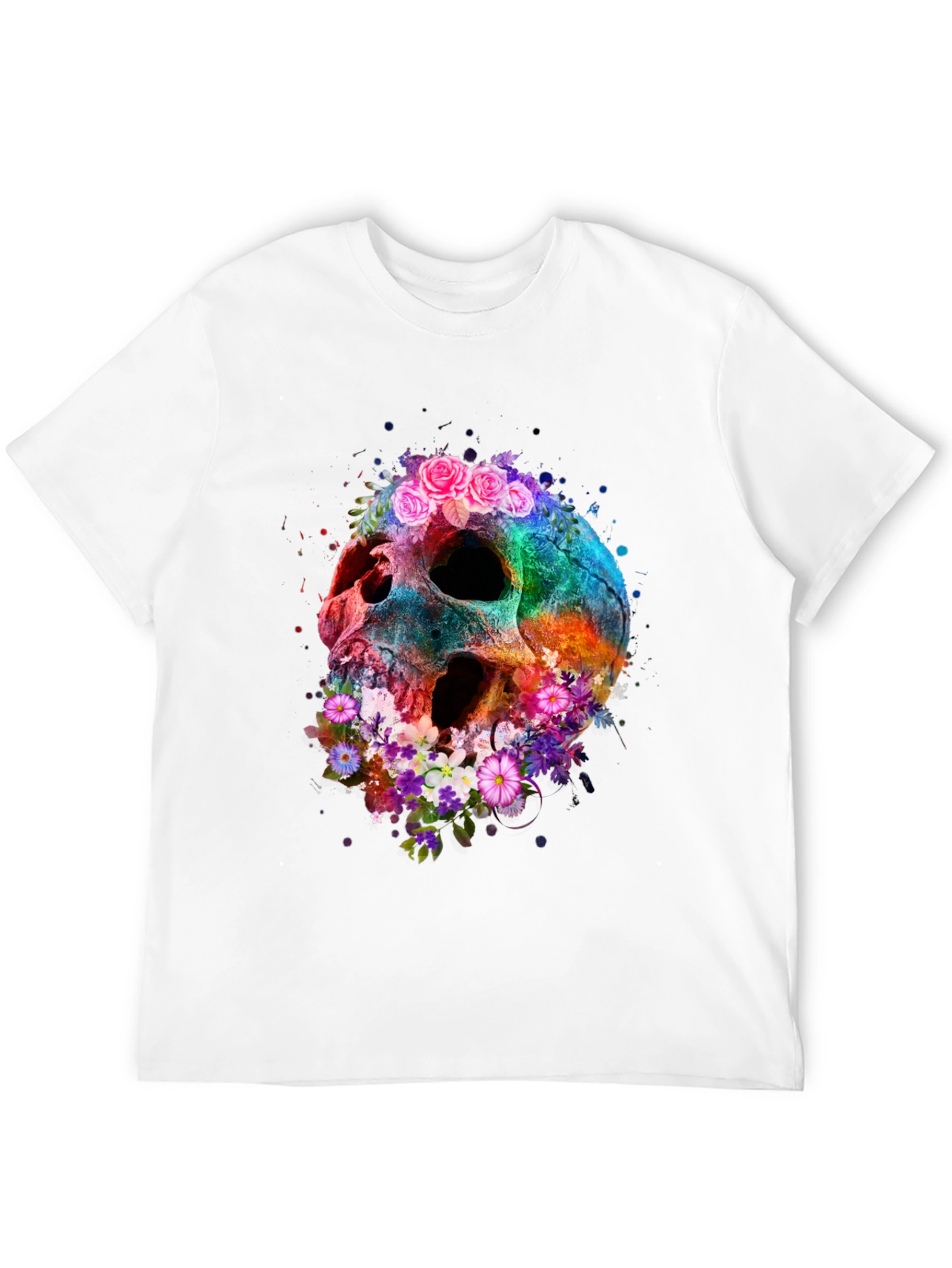 Floral Skull Graphic Tee - Black Cotton Blend