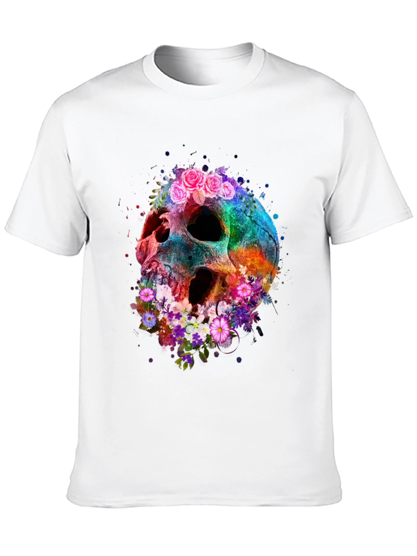 Floral Skull Graphic Tee - Black Cotton Blend