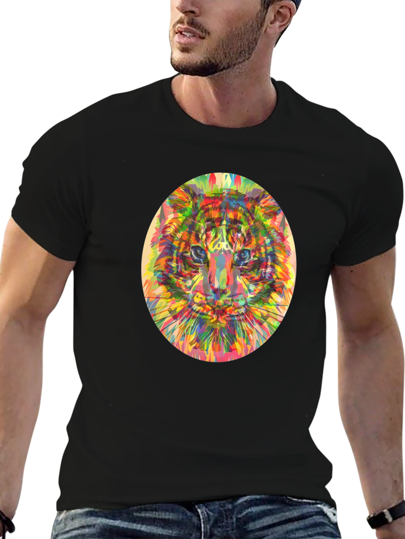 Abstract Tiger Graphic T-Shirt - Black