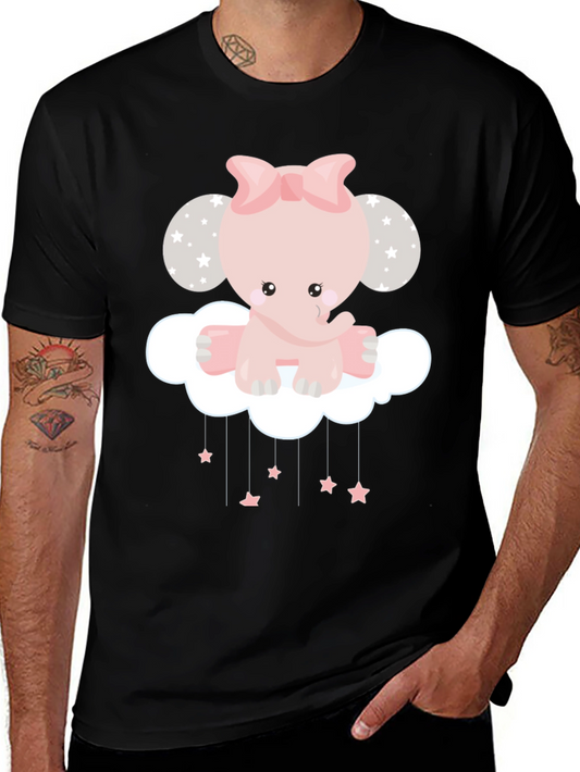 Cute Elephant Cloud Graphic Tee - Black