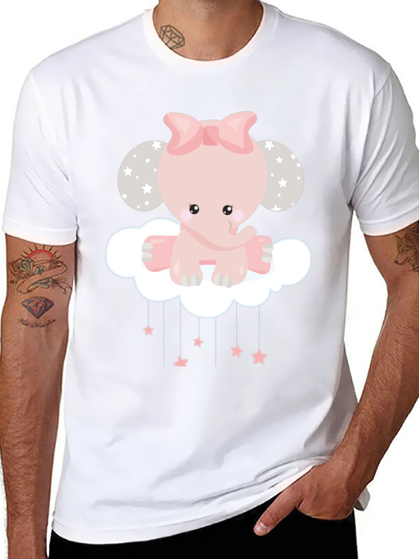 Cute Elephant Cloud Graphic Tee - Black